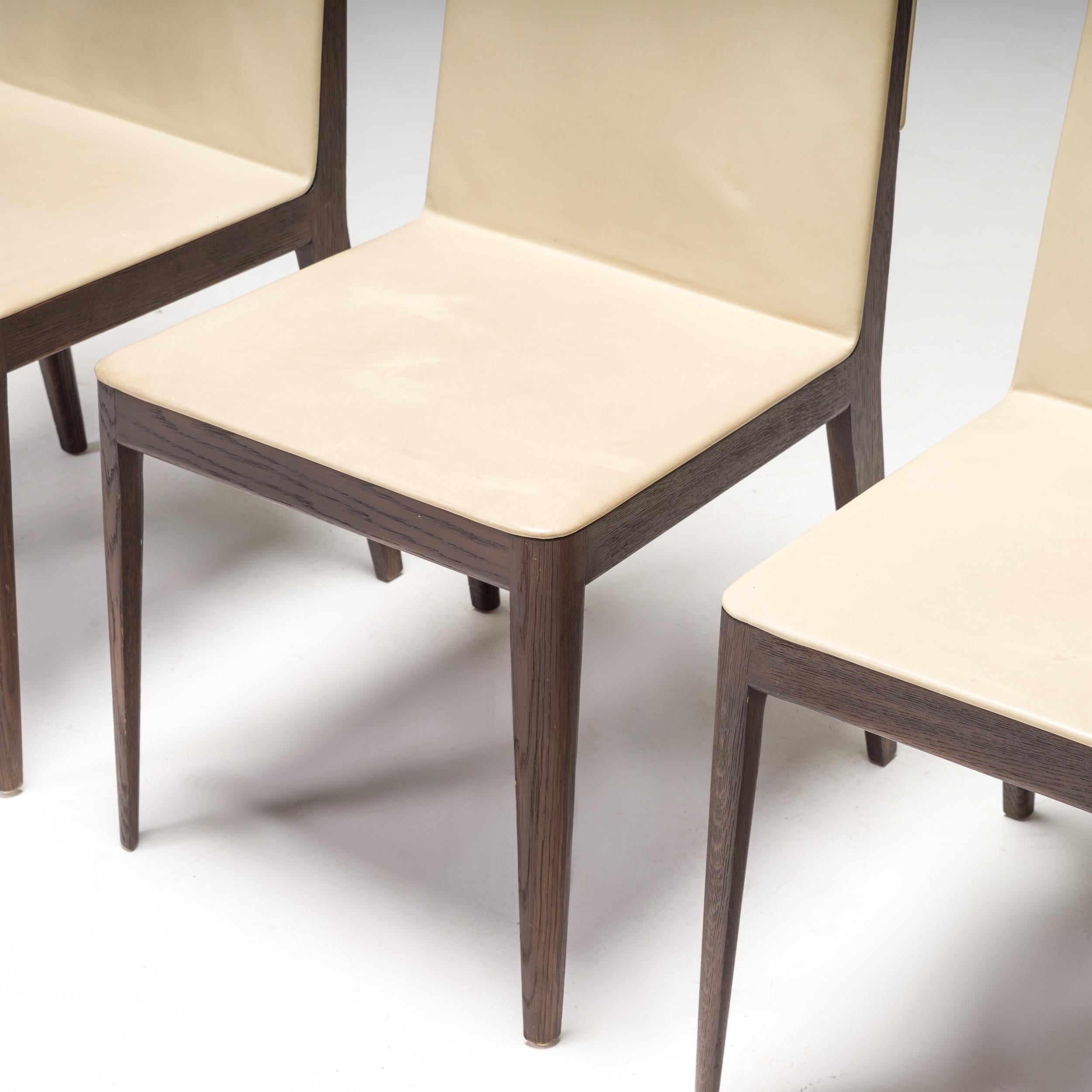 B&B Italia by Antonio Citterio Beige Leather & Walnut EL Dining Chairs, Set of 4 For Sale 2