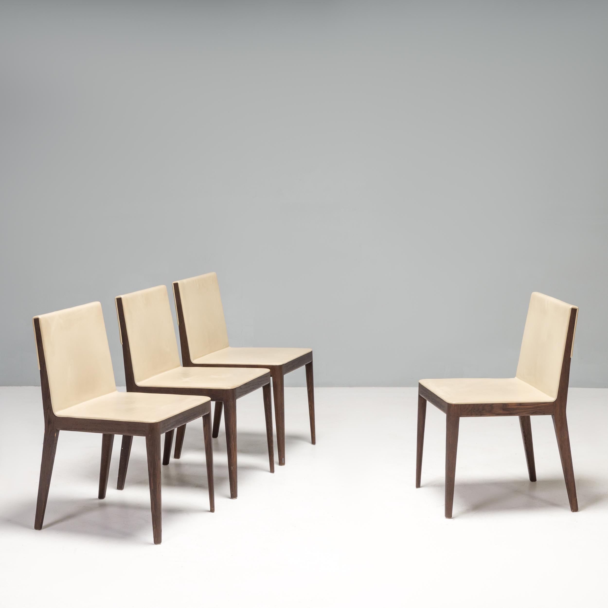 Chaises de salle à manger B&B Italia par Antonio Citterio en cuir beige et noyer EL, ensemble de 4 pièces Bon état - En vente à London, GB