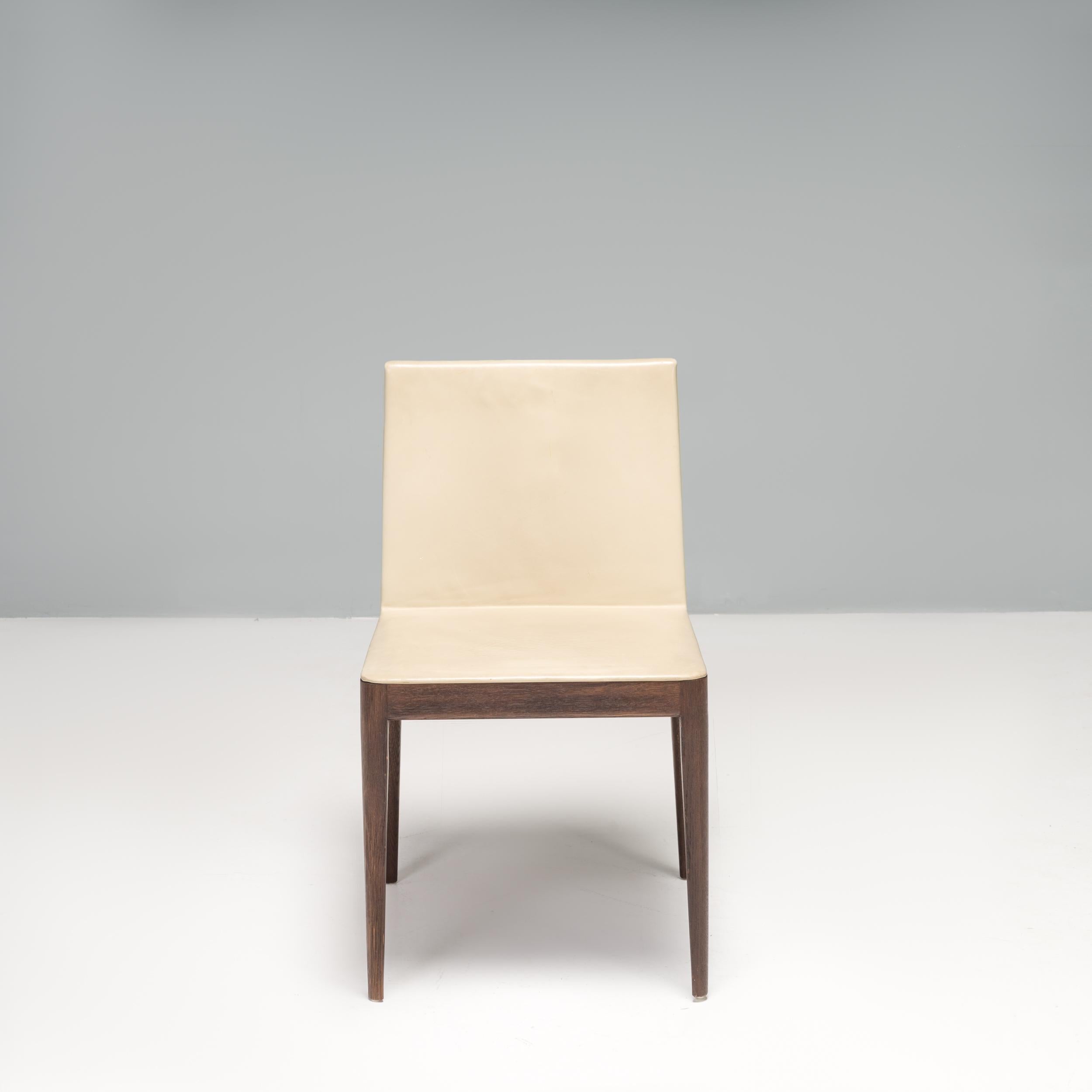 XXIe siècle et contemporain Chaises de salle à manger B&B Italia par Antonio Citterio en cuir beige et noyer EL, ensemble de 4 pièces en vente