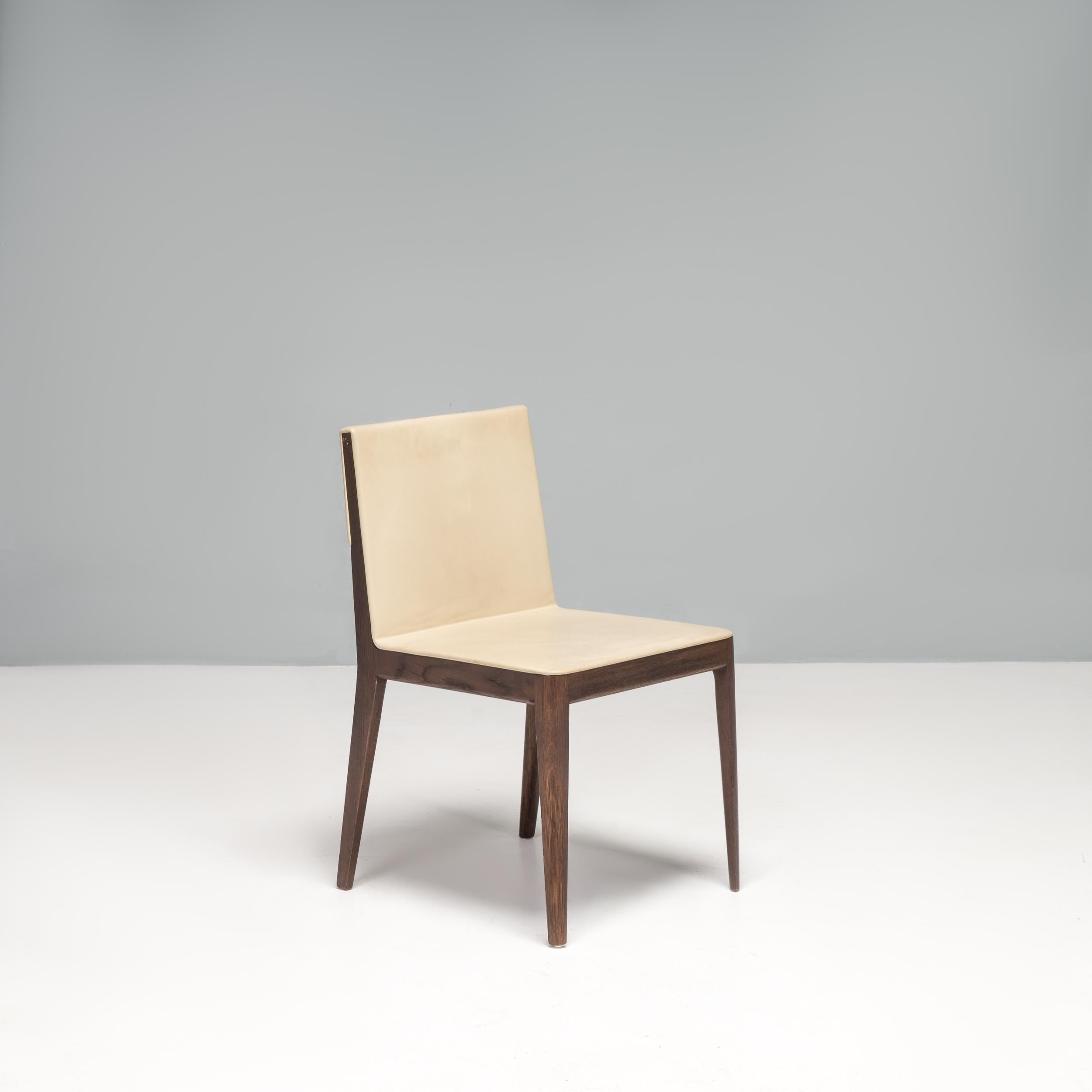 Italian B&B Italia by Antonio Citterio Beige Leather & Walnut EL Dining Chairs, Set of 4 For Sale