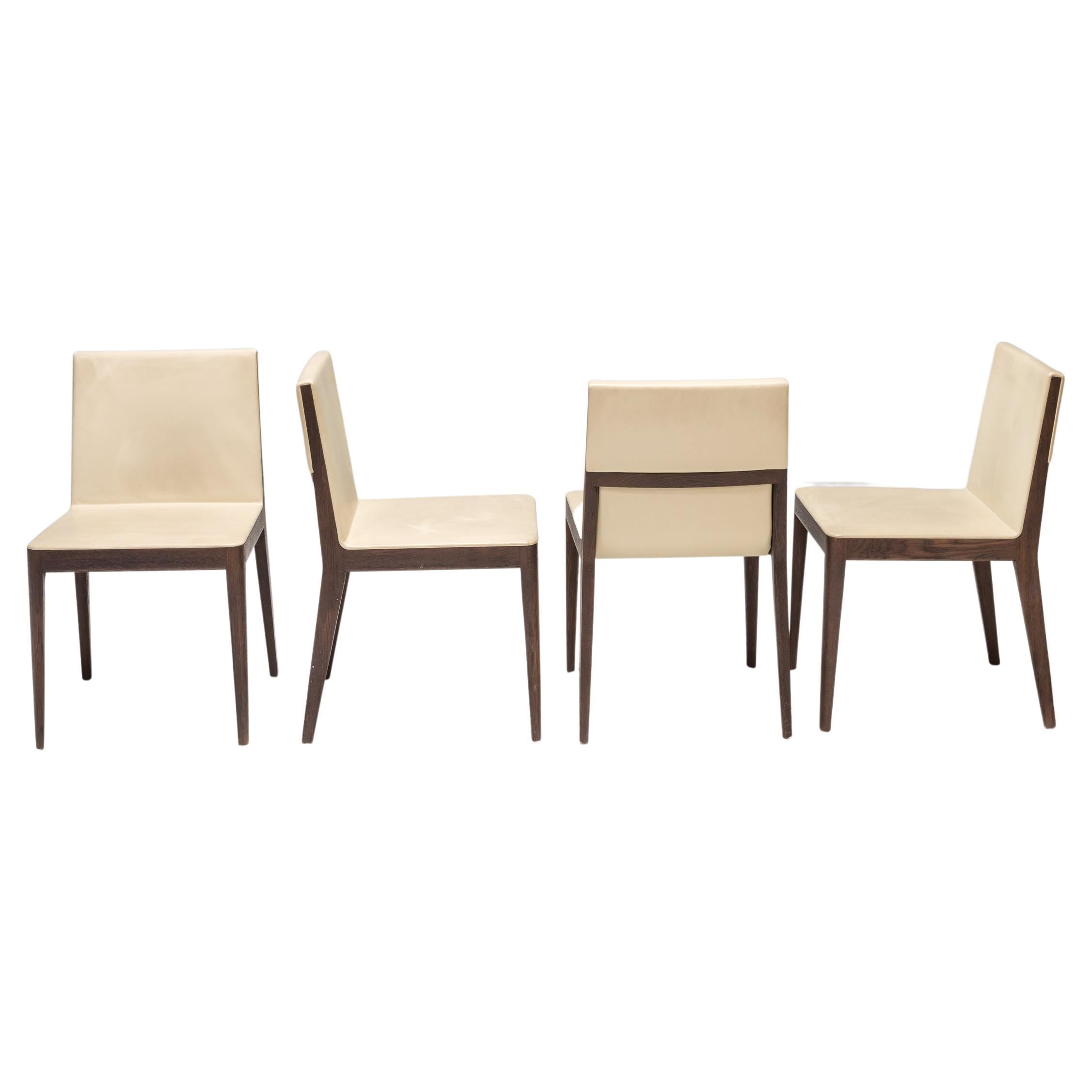 B&B Italia by Antonio Citterio Beige Leather & Walnut EL Dining Chairs, Set of 4 For Sale