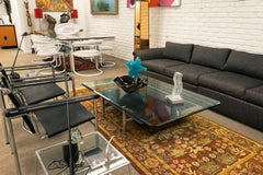 Antonio Citterio for B&B Italia Diesis 2 Tier Glass Chrome Leather Coffee Table