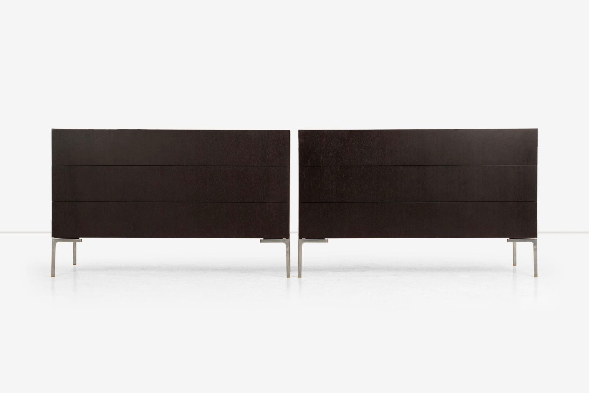 Antonio Citterio for B&B Italia Maxalto Charles Cases, Nicely sized, minimal modern cabinets by Antonio Citterio for B&B Italia's Maxalto line. Each long and low case features three drawers and sits atop solid steel legs.
These cabinets come from