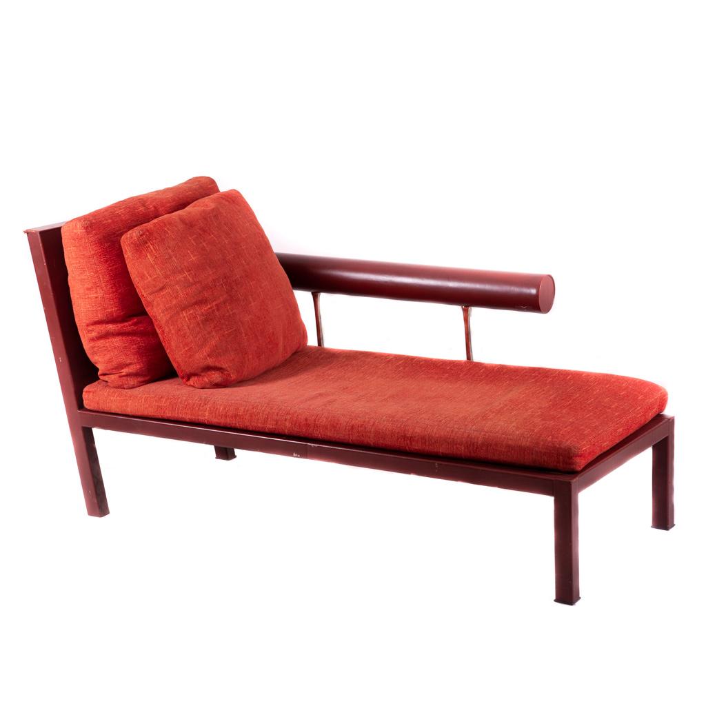 Antonio Citterio for B&B Italia, Red Leather Chaise Longue with Wood Frame