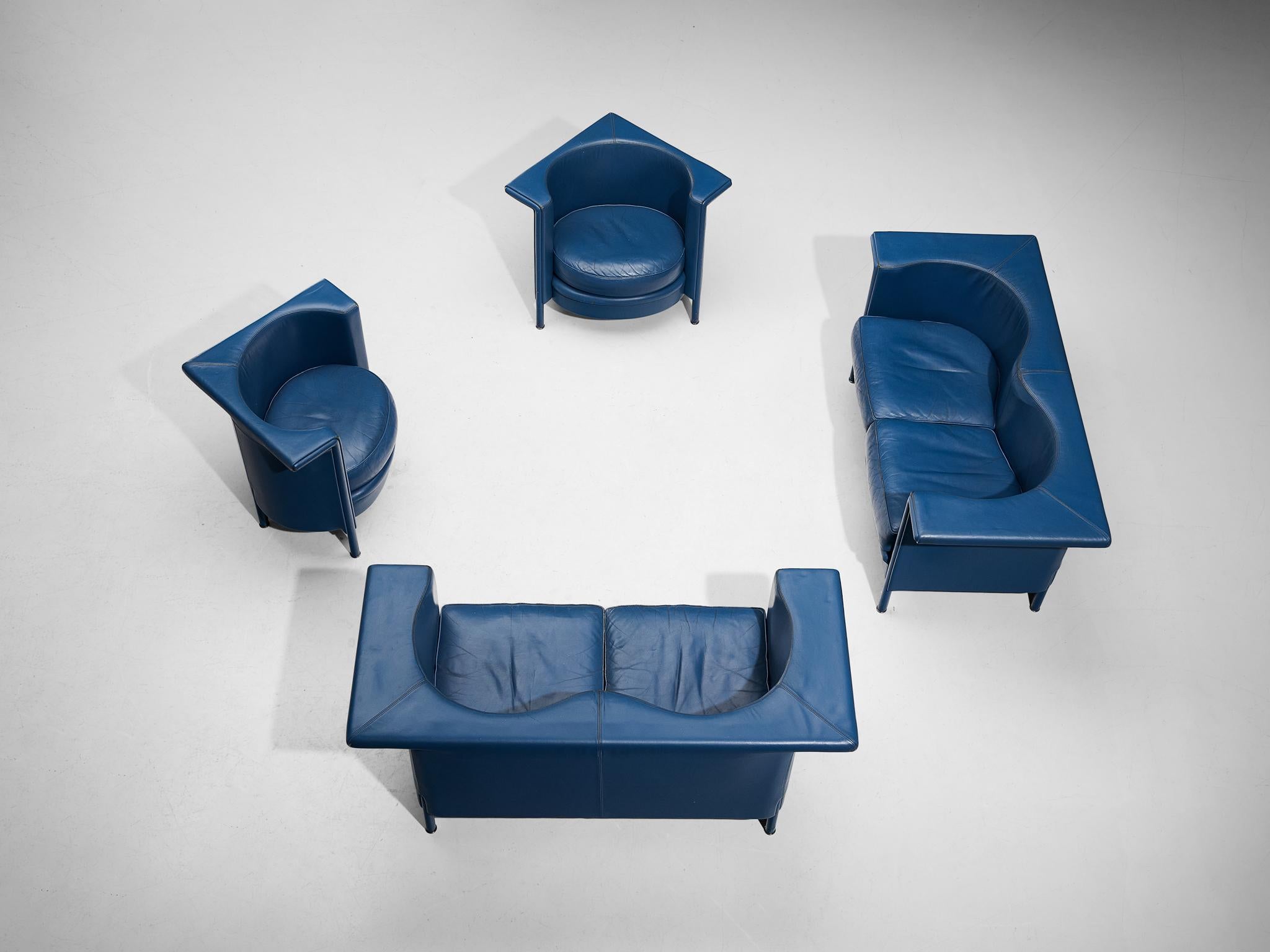 Antonio Citterio for Moroso 'Cricket' Sofas in Blue Leather For Sale 4