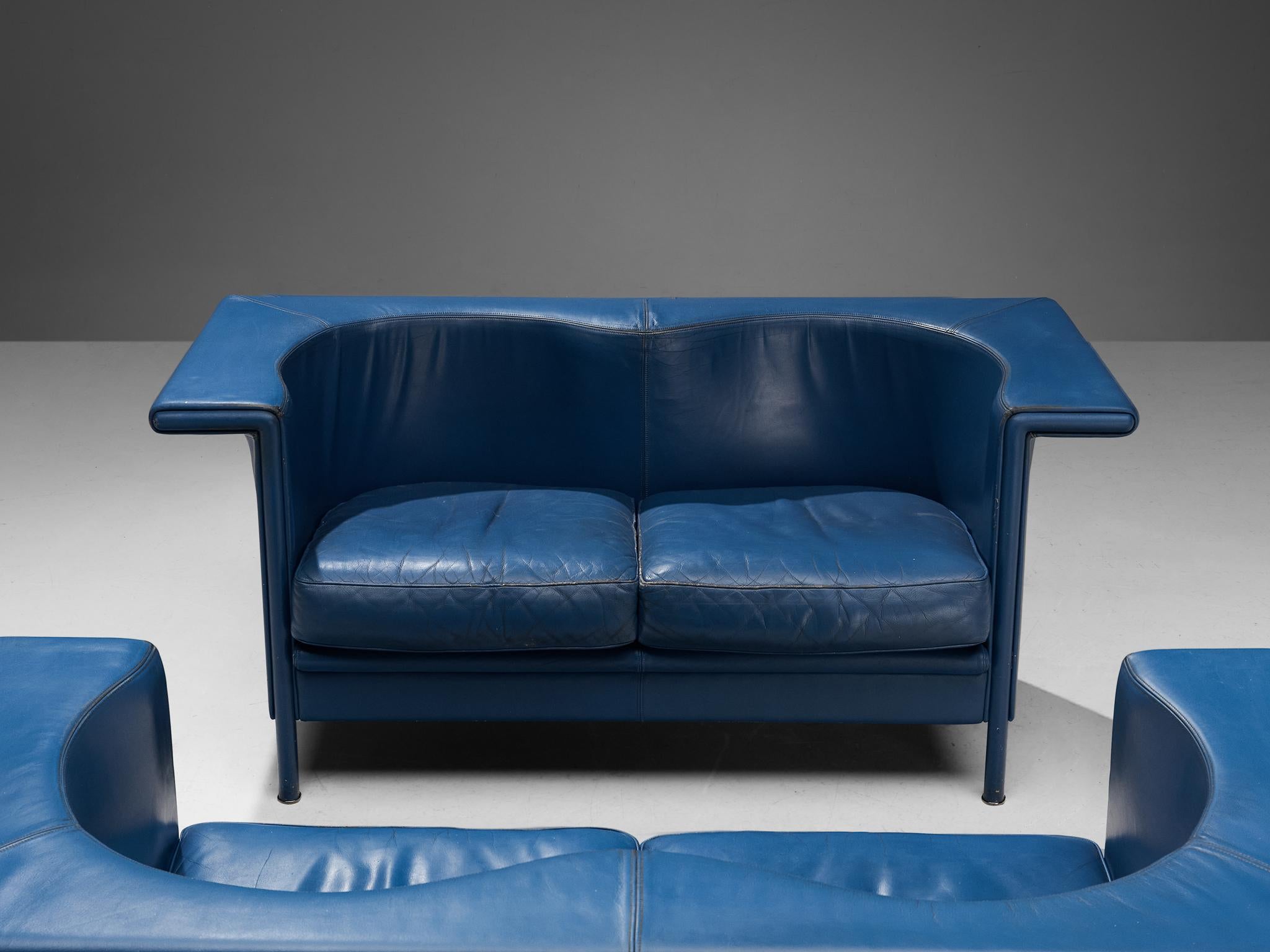 Post-Modern Antonio Citterio for Moroso 'Cricket' Sofas in Blue Leather For Sale