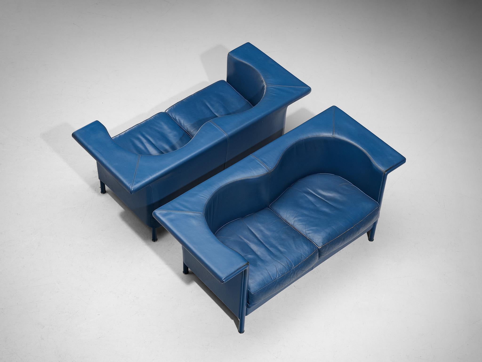 Antonio Citterio for Moroso 'Cricket' Sofas in Blue Leather In Good Condition In Waalwijk, NL