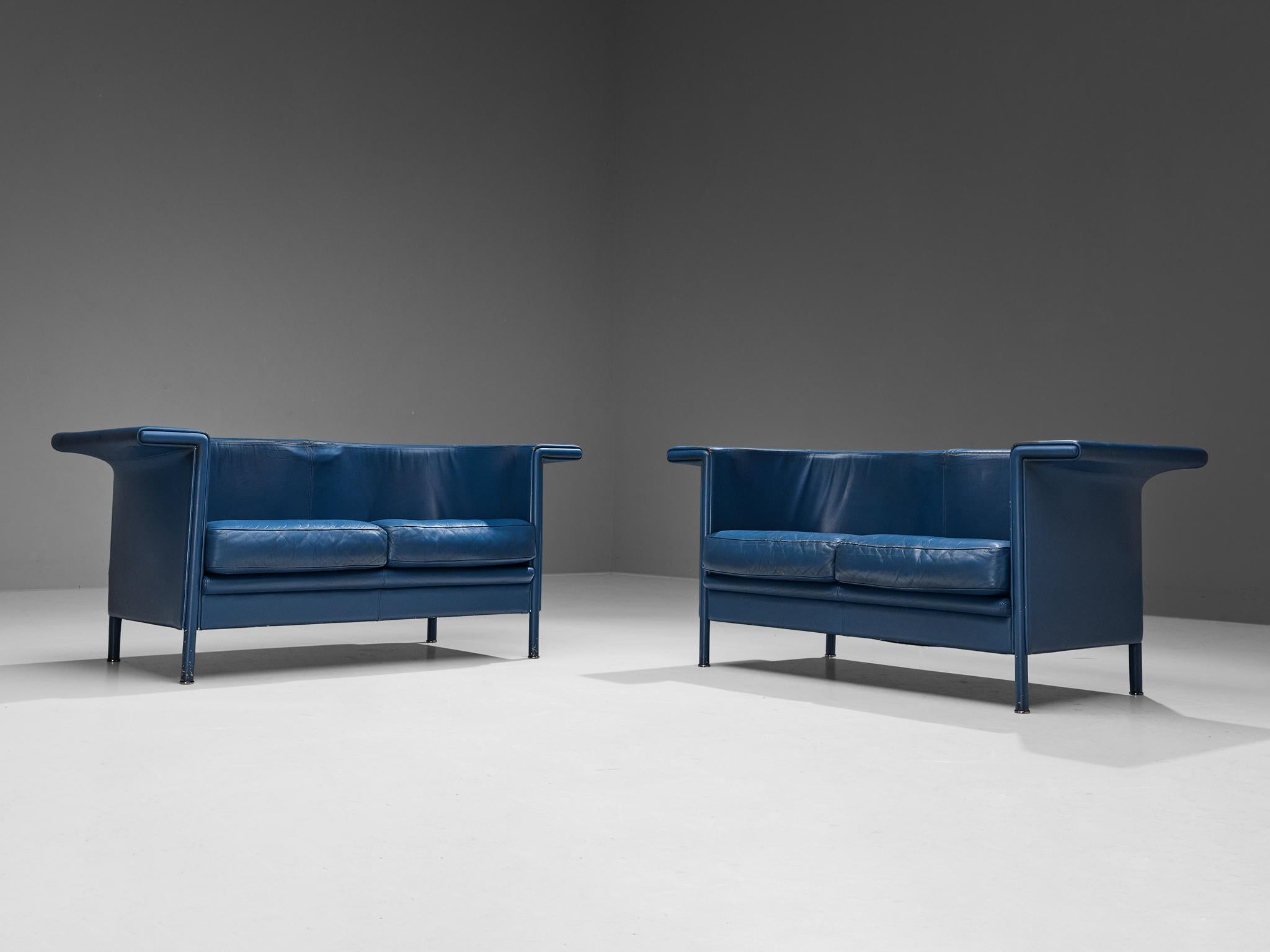 Antonio Citterio for Moroso 'Cricket' Sofas in Blue Leather For Sale 1