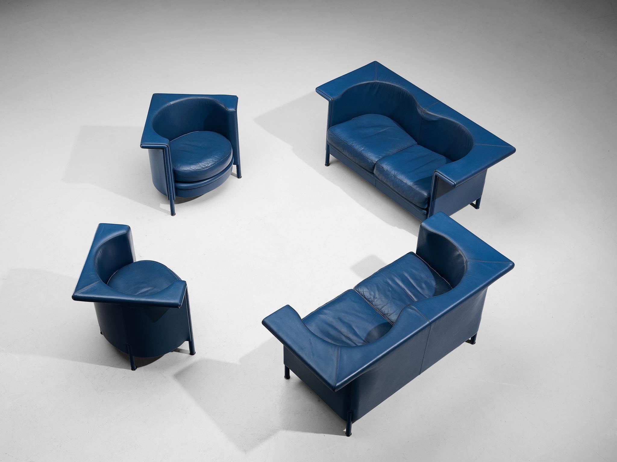 Antonio Citterio for Moroso 'Cricket' Sofas in Blue Leather For Sale 3