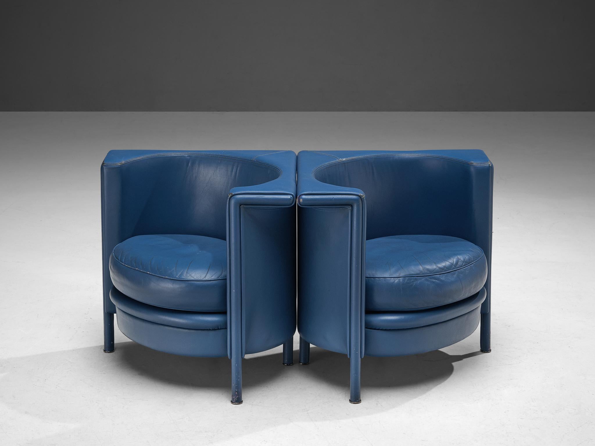 Post-Modern Antonio Citterio for Moroso Pair of Lounge Chairs in Blue Leather