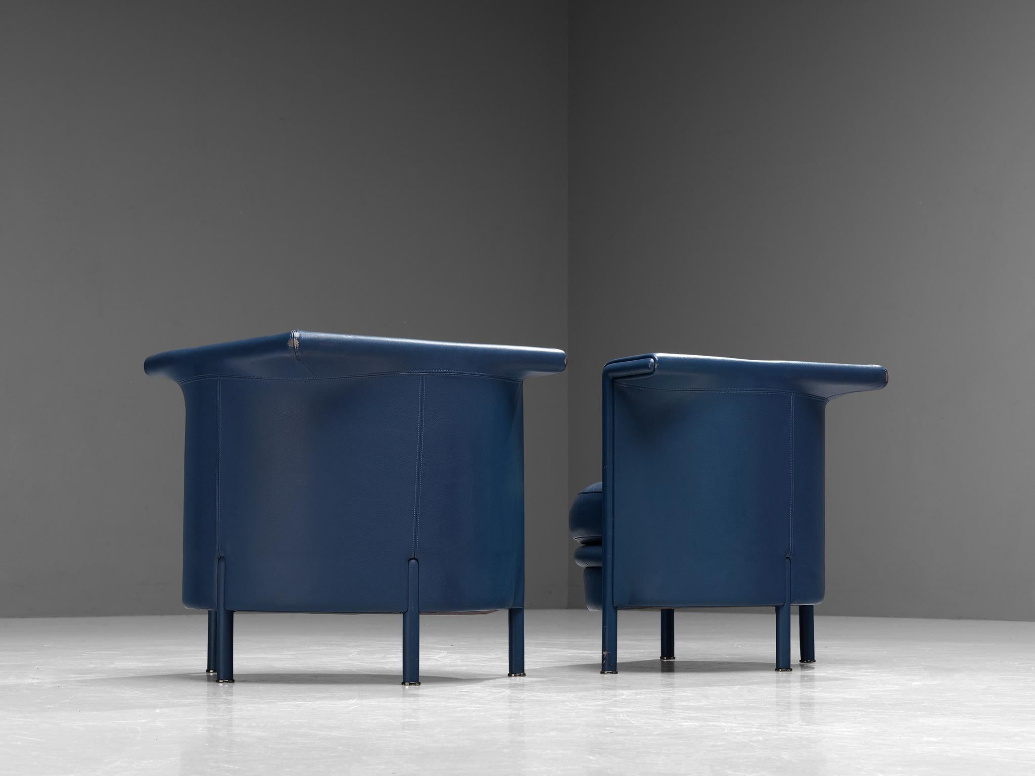 Late 20th Century Antonio Citterio for Moroso Pair of Lounge Chairs in Blue Leather