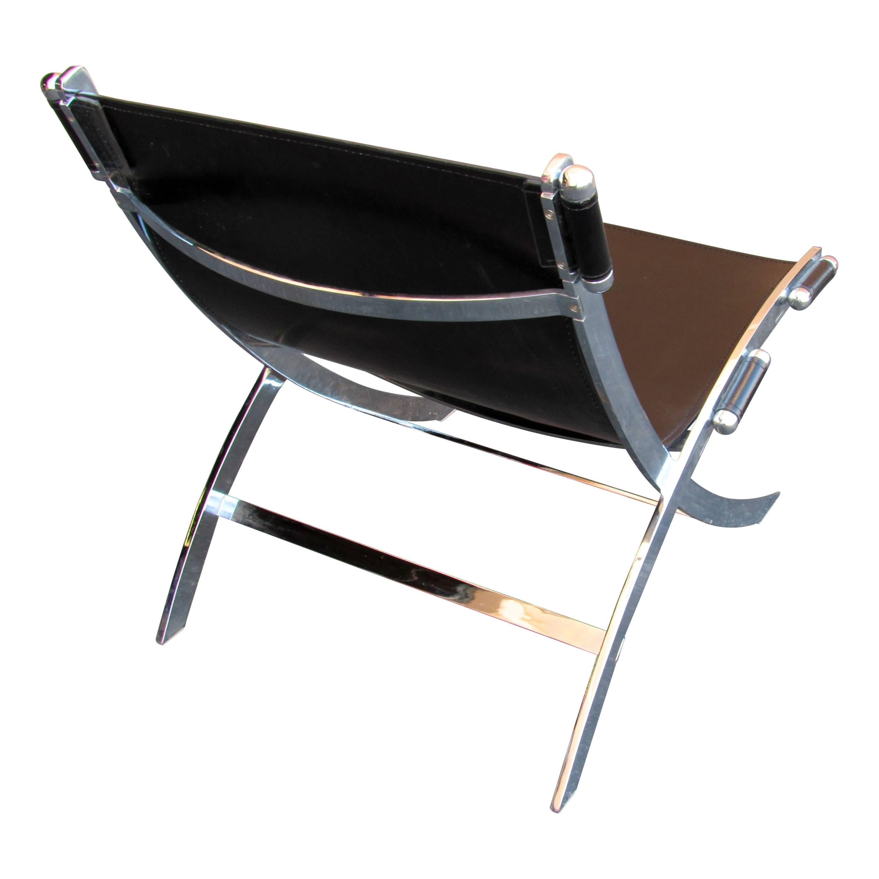 leather and chrome sling chair