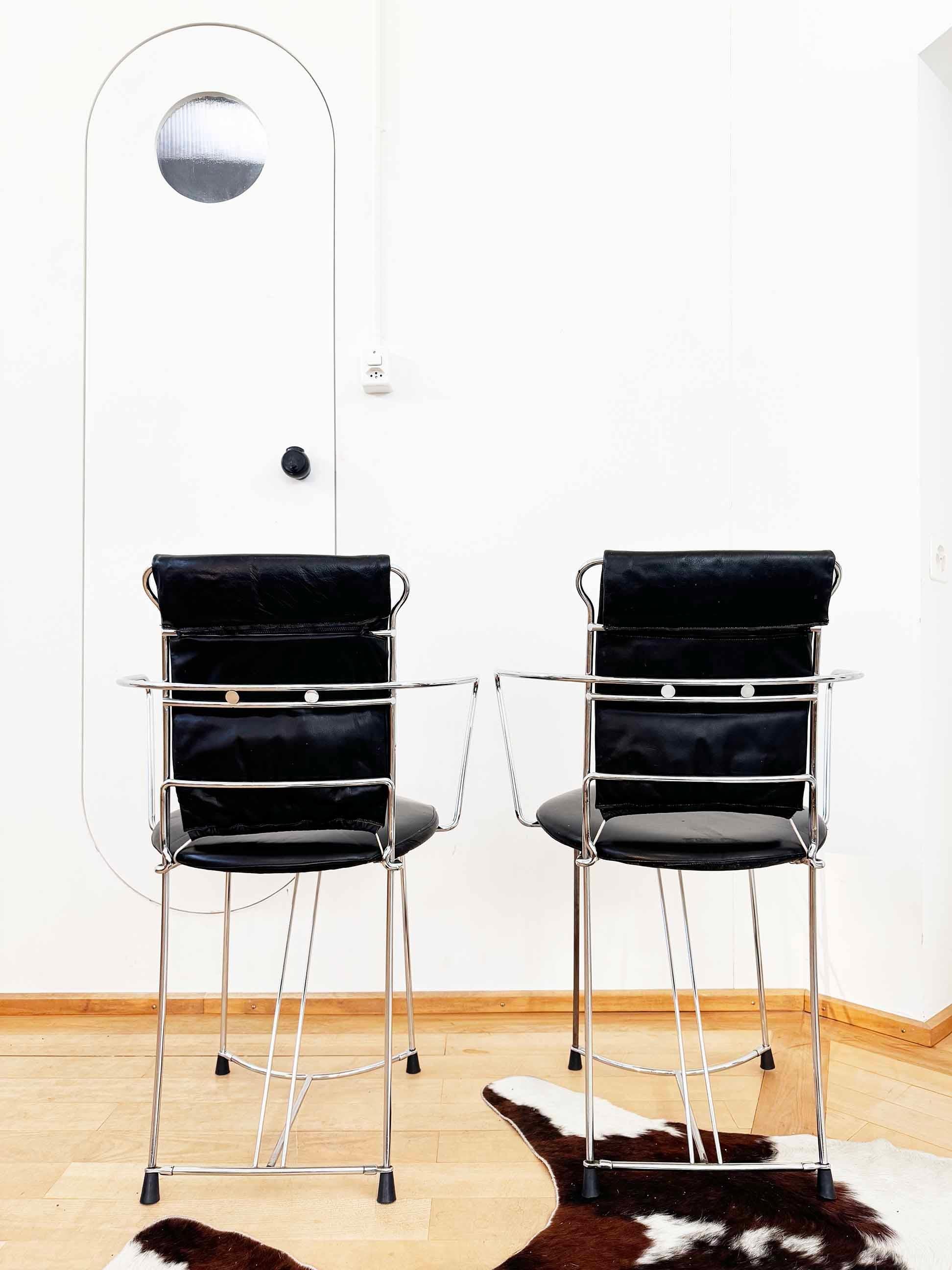 Antonio Cittero Eridiana Leather + Metal Chairs, Xilitalia, Italy, 1980s, Set 6 For Sale 4