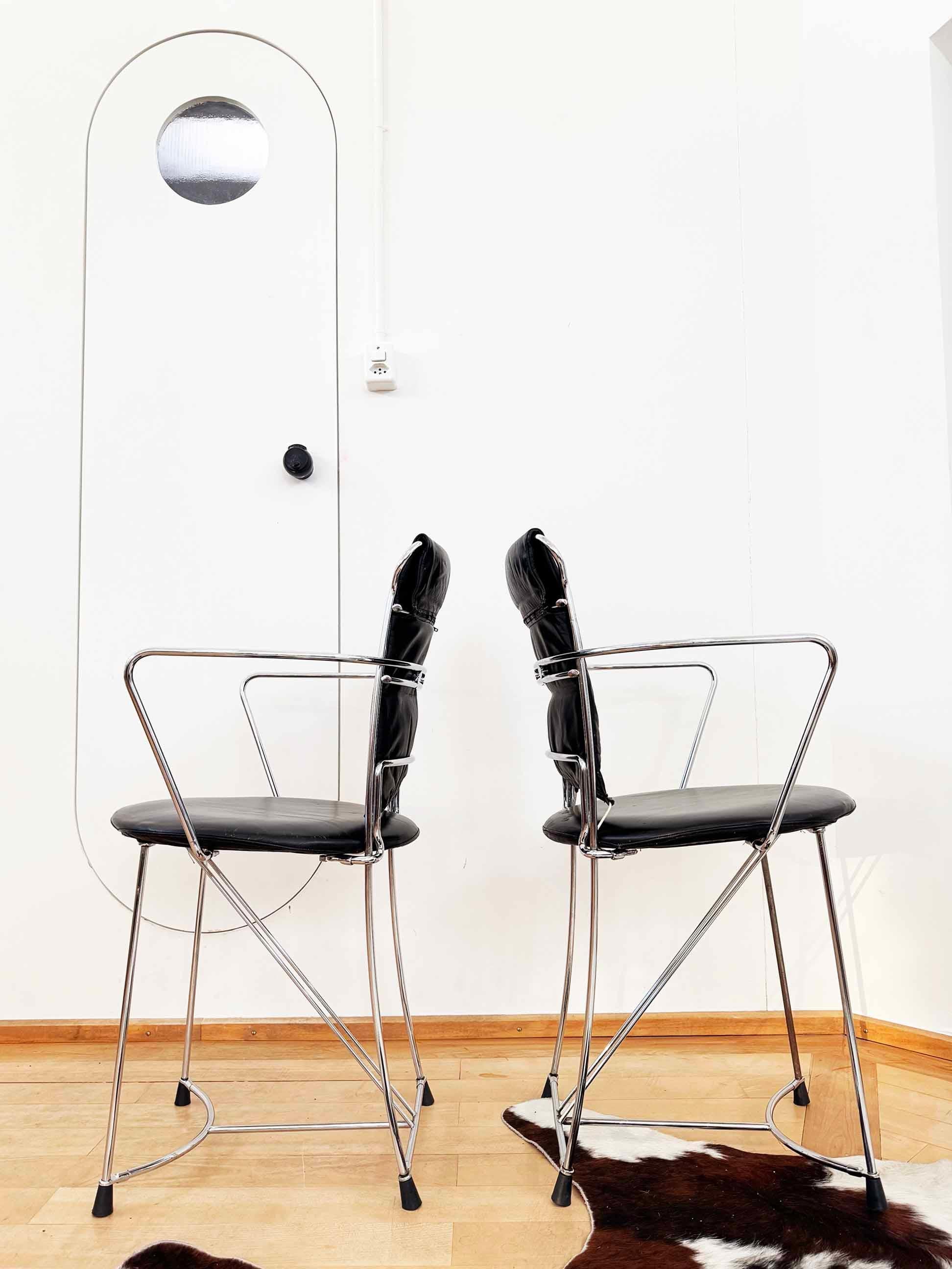 Antonio Cittero Eridiana Leather + Metal Chairs, Xilitalia, Italy, 1980s, Set 6 For Sale 5