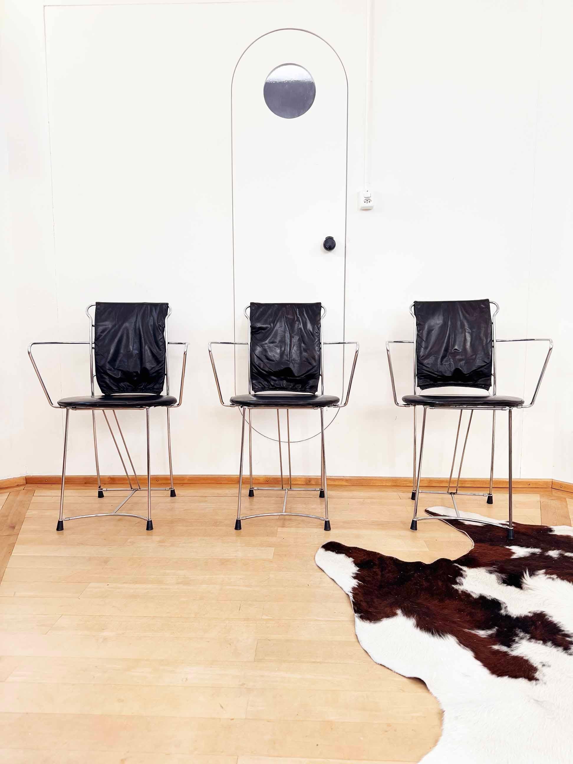 Antonio Cittero Eridiana Leather + Metal Chairs, Xilitalia, Italy, 1980s, Set 6 For Sale 6