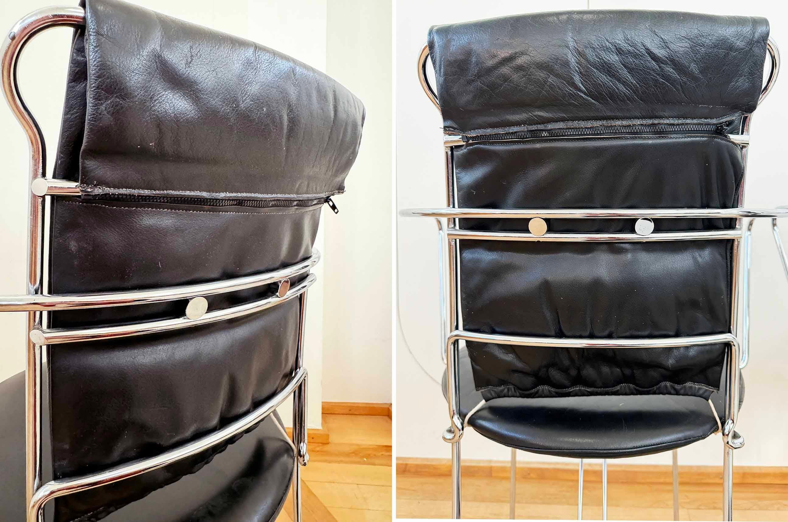 Post-Modern Antonio Cittero Eridiana Leather + Metal Chairs, Xilitalia, Italy, 1980s, Set 6 For Sale