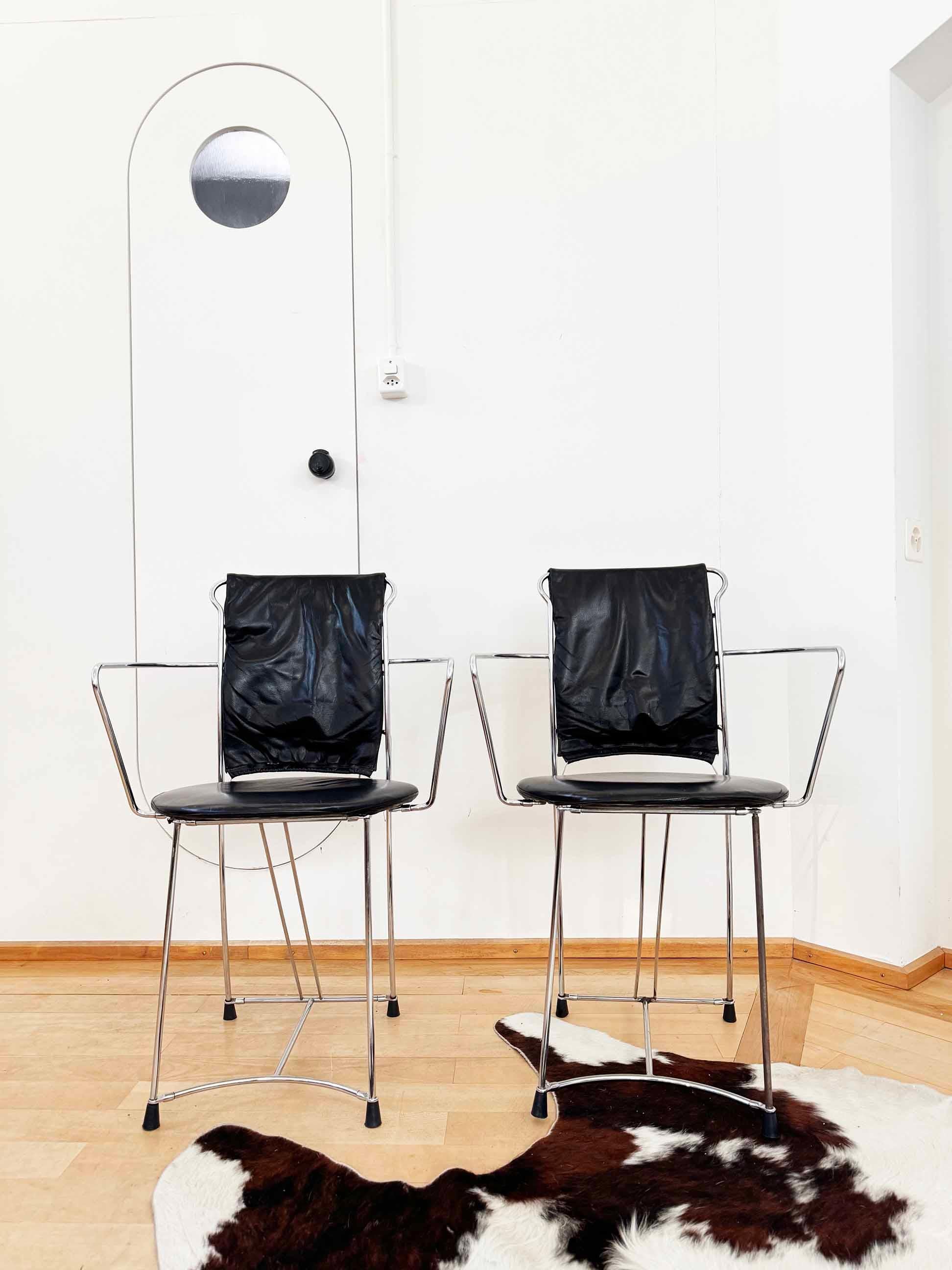 Antonio Cittero Eridiana Leather + Metal Chairs, Xilitalia, Italy, 1980s, Set 6 For Sale 1