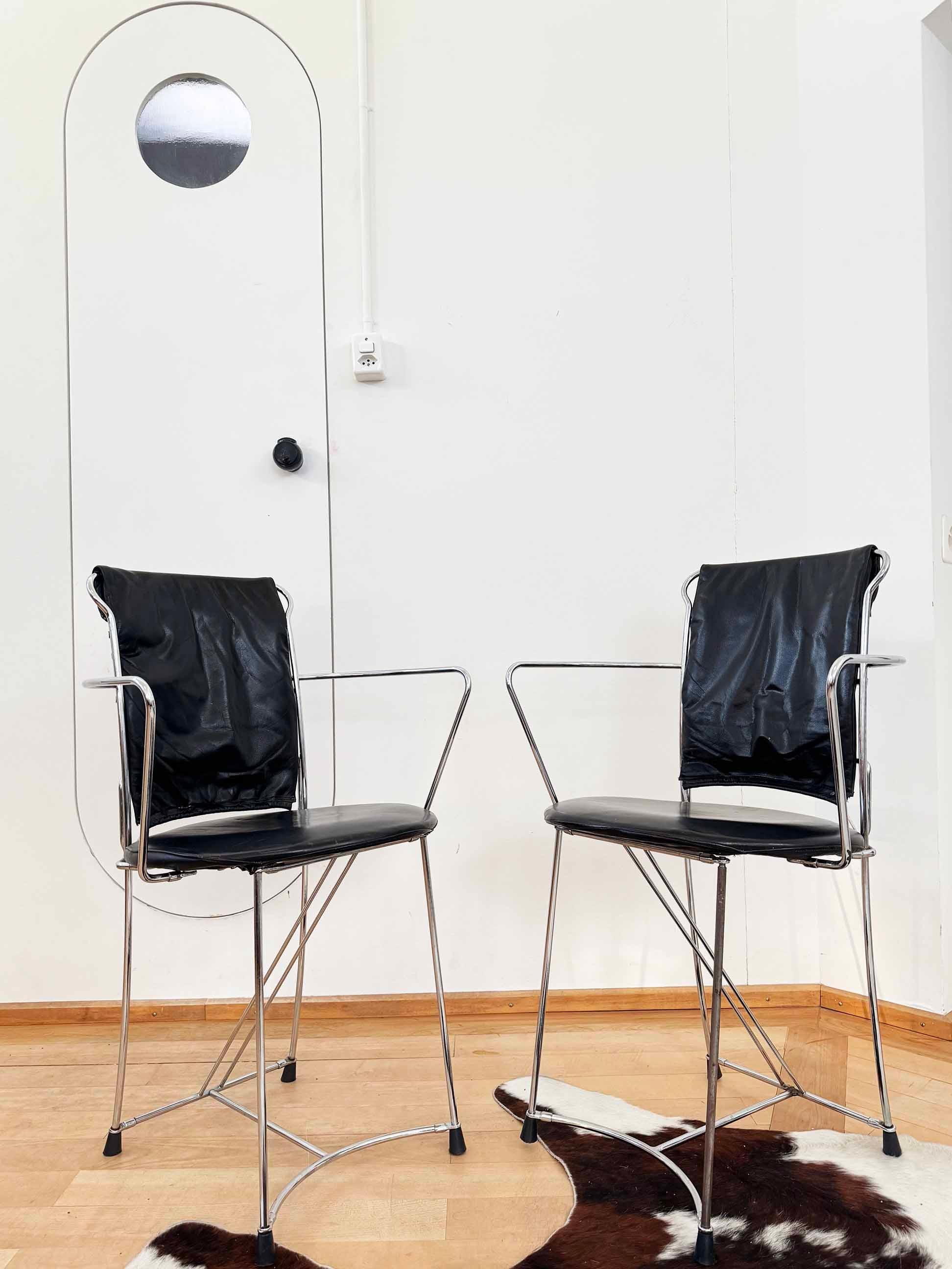 Antonio Cittero Eridiana Leather + Metal Chairs, Xilitalia, Italy, 1980s, Set 6 For Sale 2