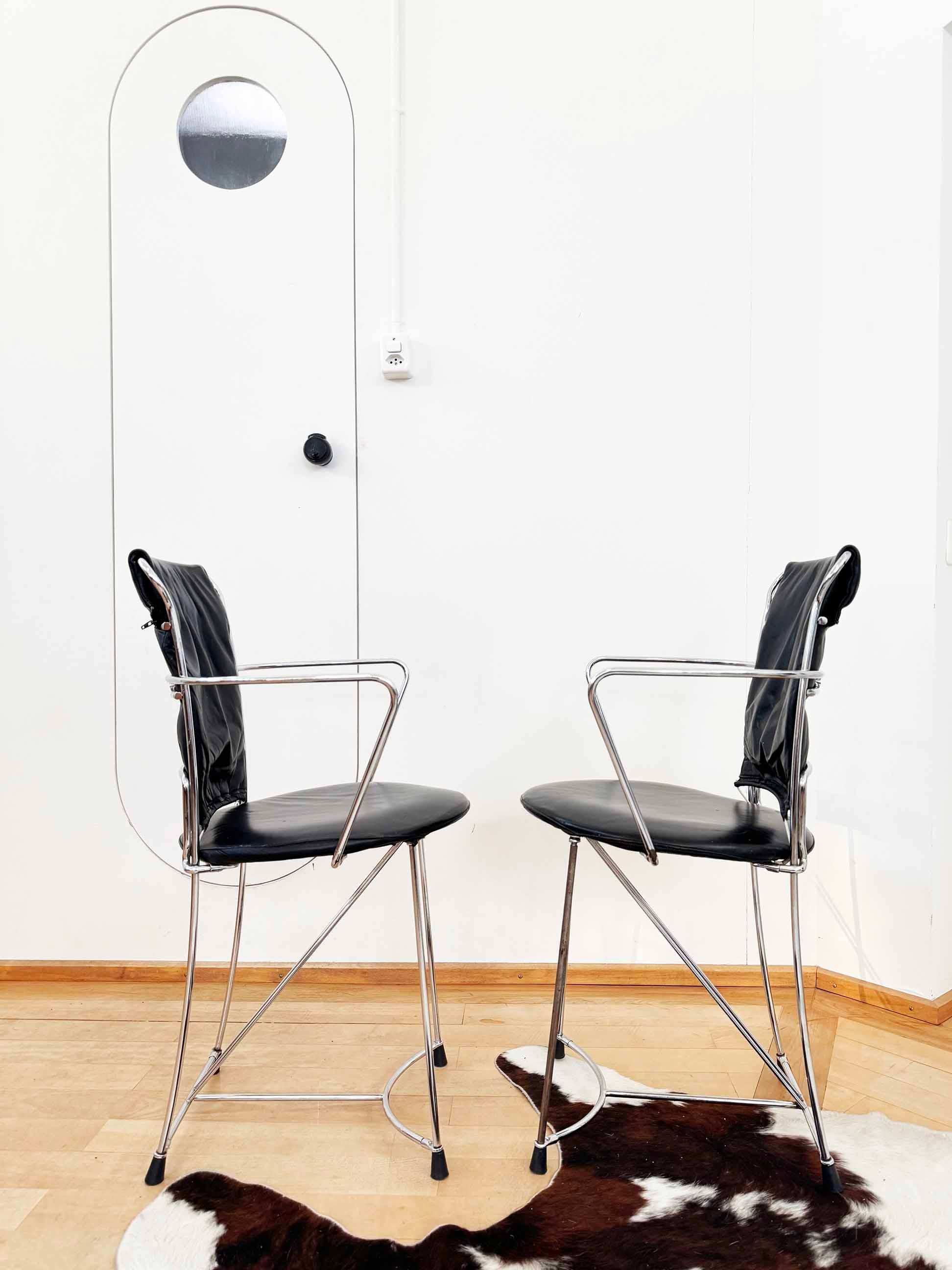 Antonio Cittero Eridiana Leather + Metal Chairs, Xilitalia, Italy, 1980s, Set 6 For Sale 3