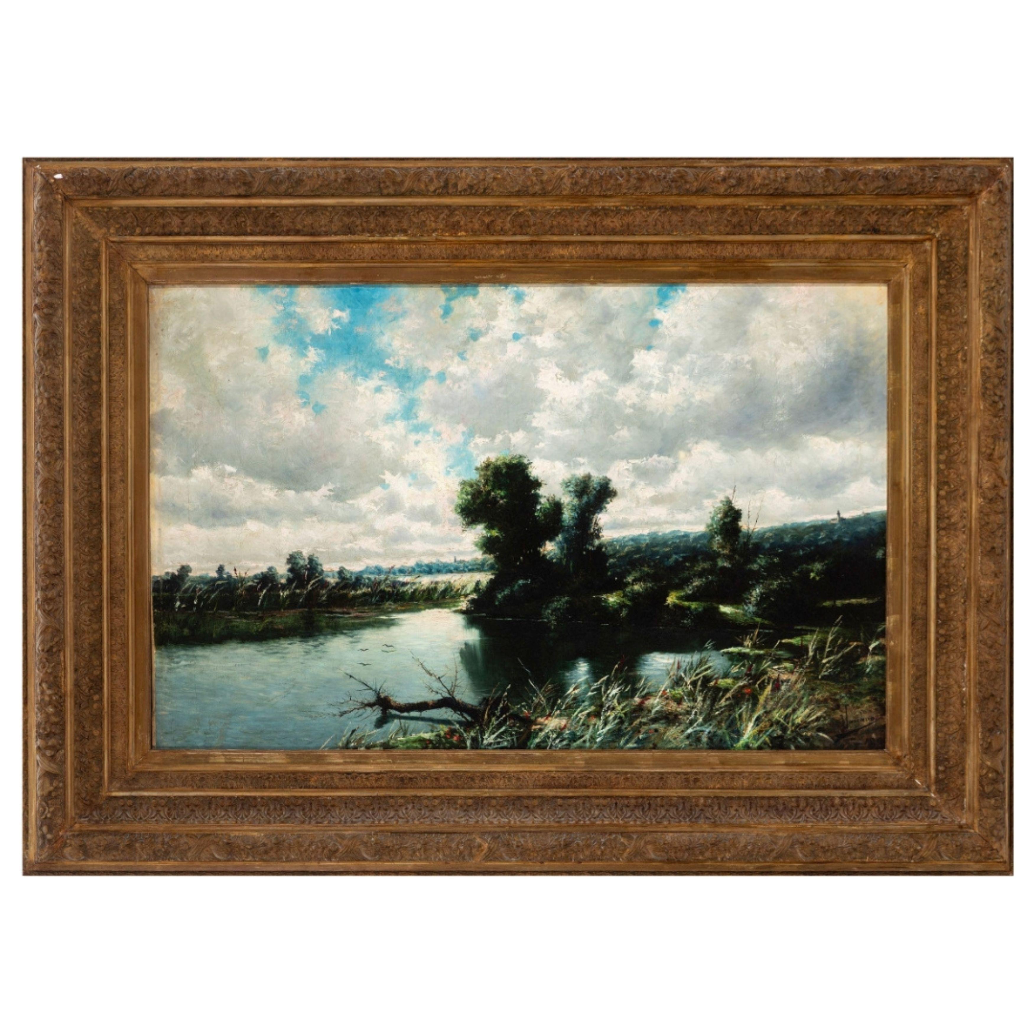 Oil on Canvas River Landscape Antonio Cánovas del Castillo y Vallejo signed