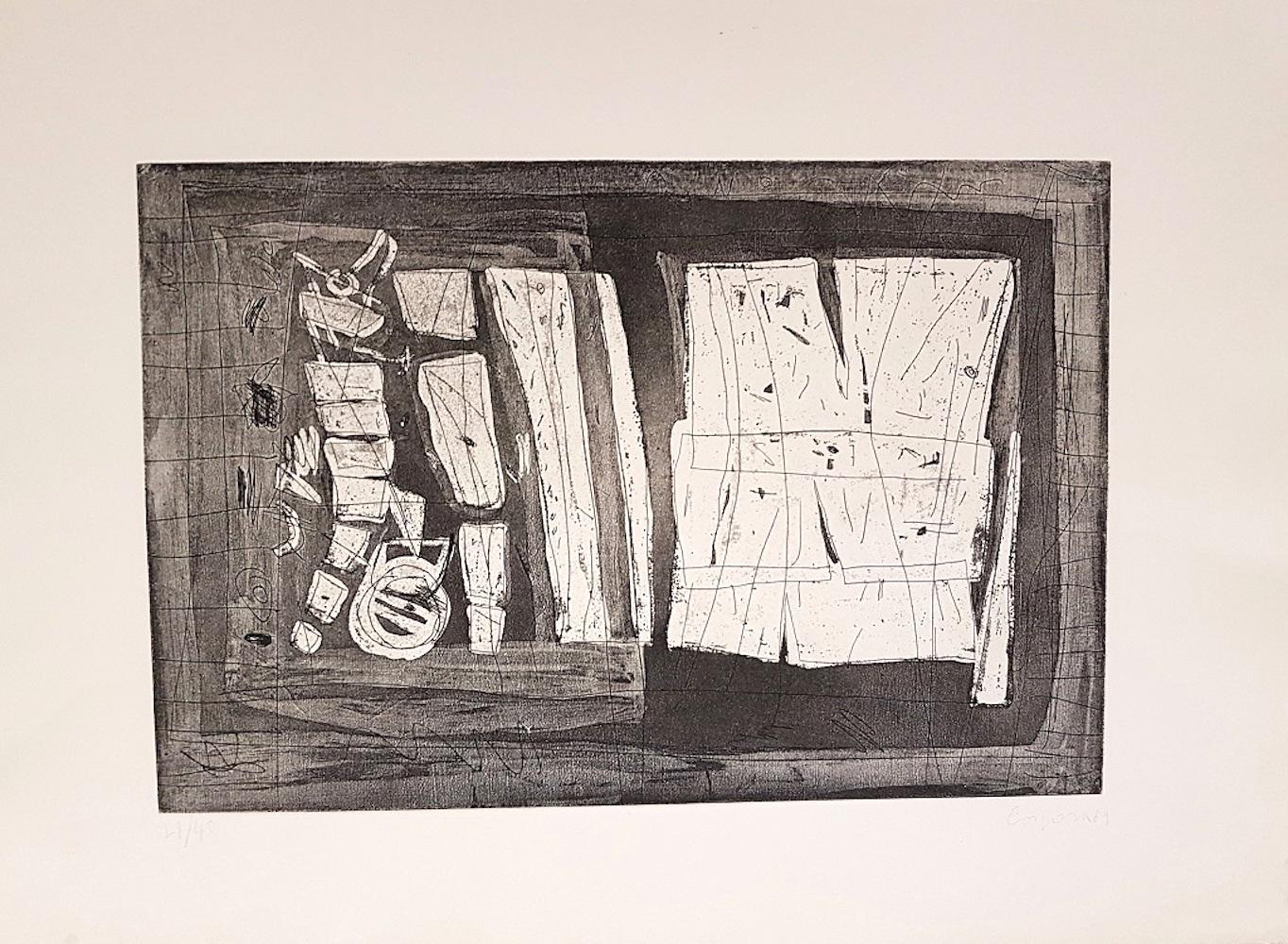 Abstrakte Komposition – Original-Radierung von Antonio Corpora – 1969 im Angebot 1