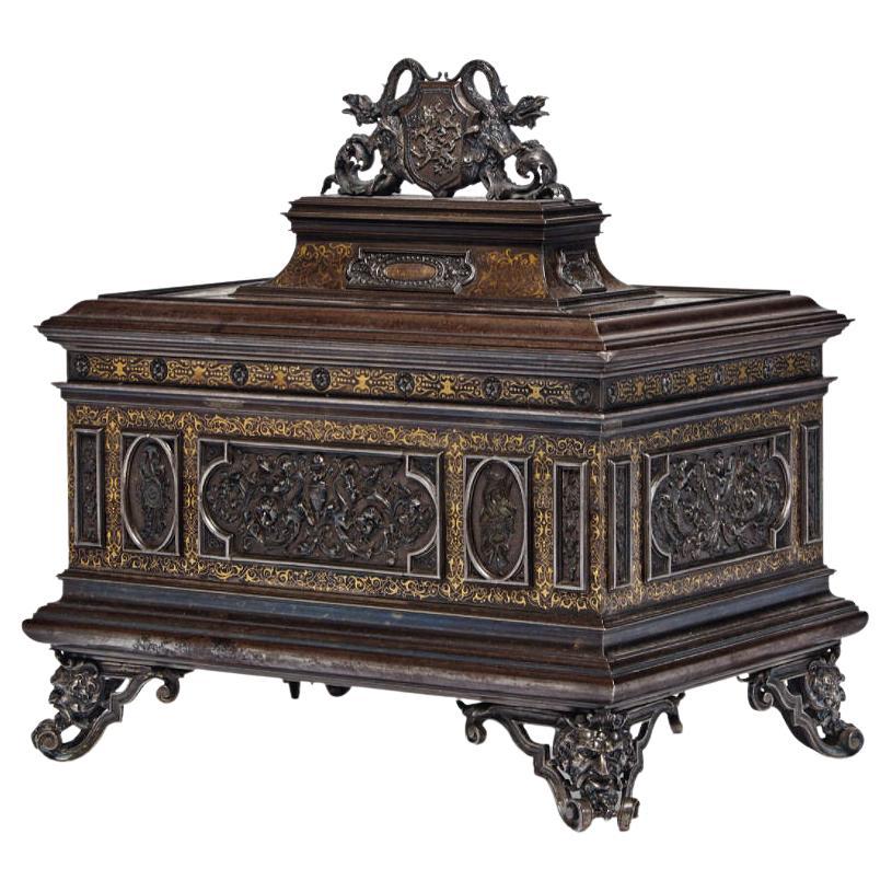 Renaissance Damascened Steel Casket from 1872 Great London Exhibition For Sale
