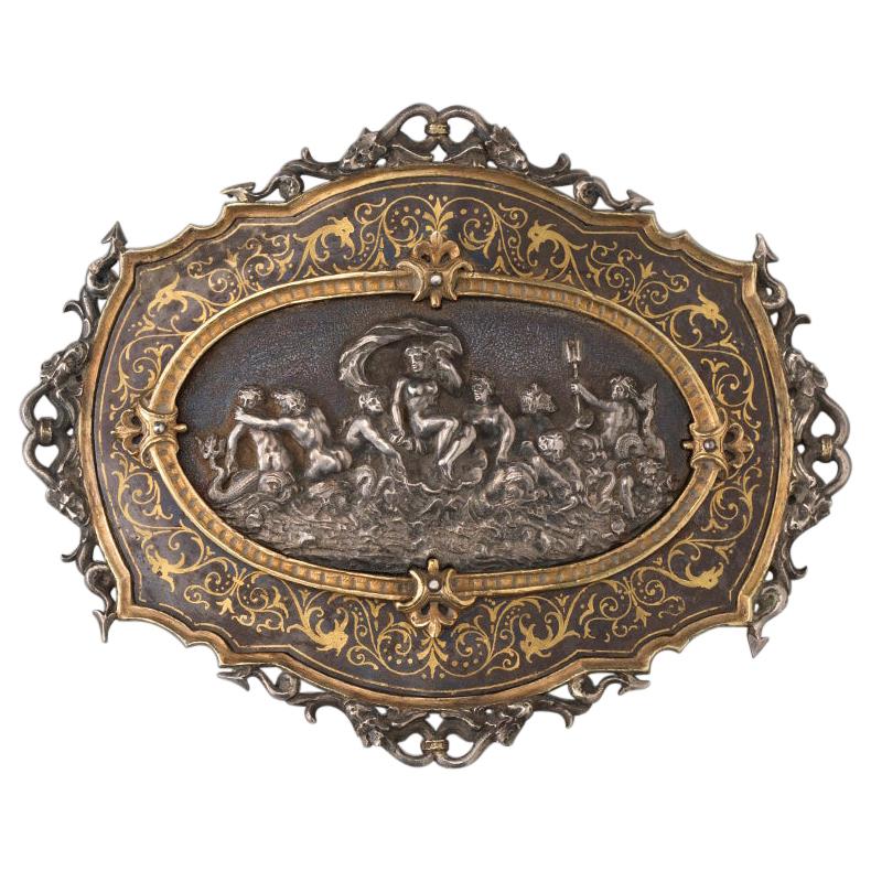 Antonio Cortelazzo Damascened Silver Buckle with the Birth of Venus