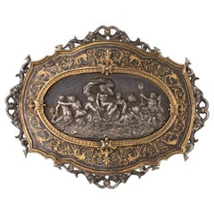 Antique Antonio Cortelazzo Damascened Silver Buckle with the Birth of Venus