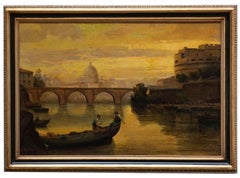 ROME CASTEL SANT'ANGEL - Italian School Italian Oil on Canvas Landscape Painting