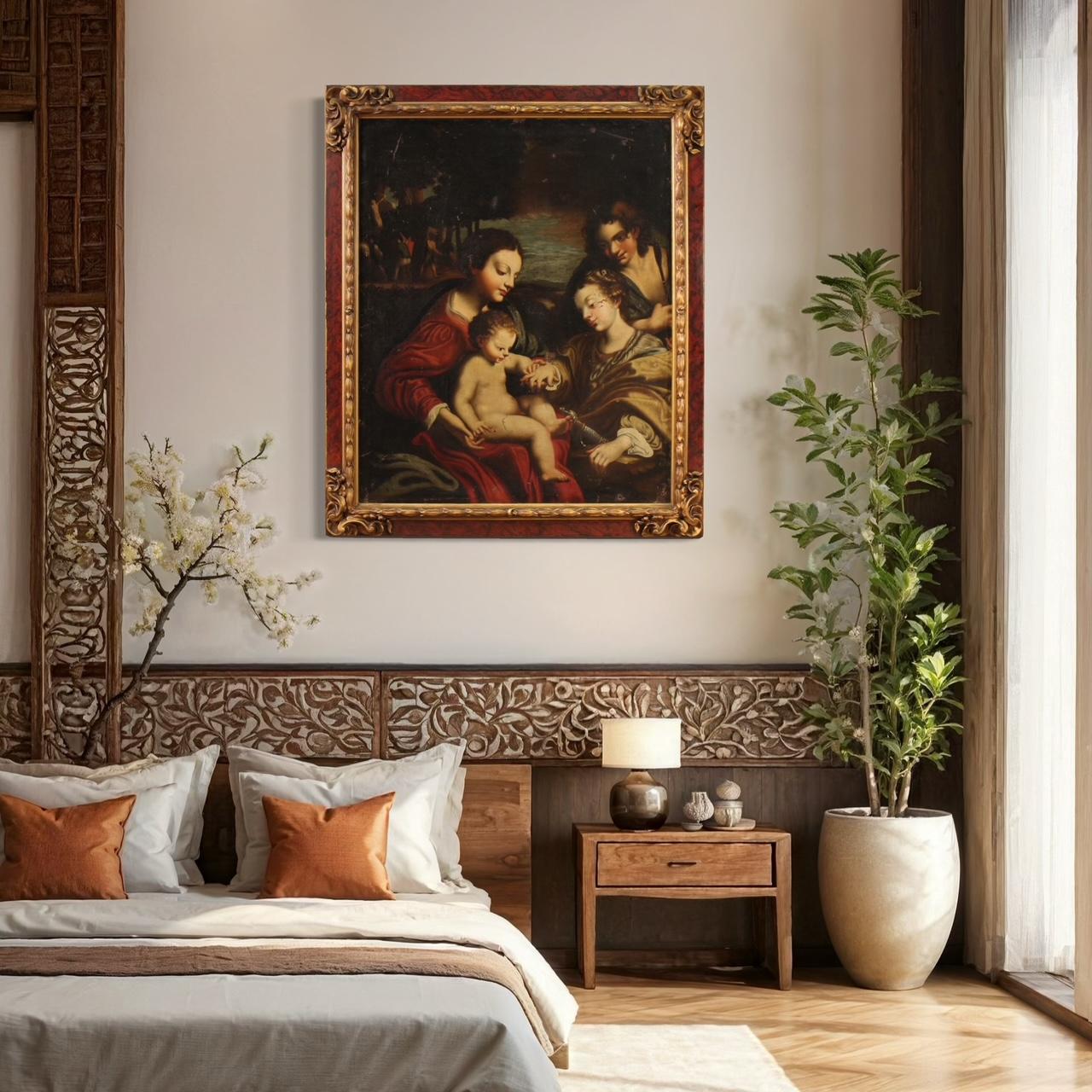 18. Jahrhundert Öl auf Leinwand Italienische Malerei Mystische Hochzeit der Heiligen Katharina im Angebot 9