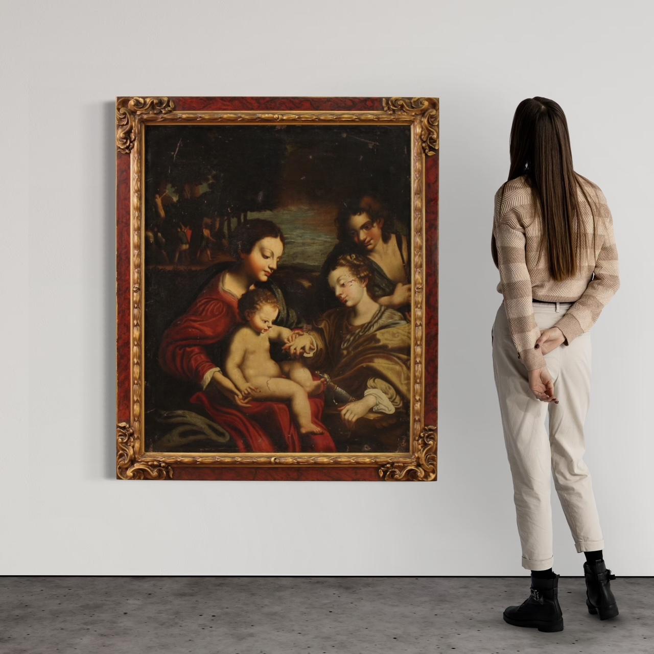 18. Jahrhundert Öl auf Leinwand Italienische Malerei Mystische Hochzeit der Heiligen Katharina (Black), Figurative Painting, von Antonio da Correggio