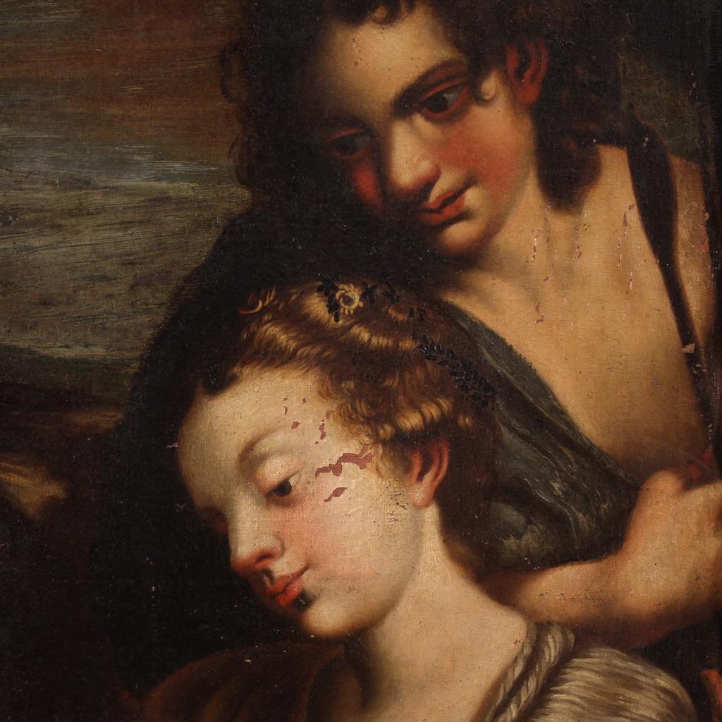 Antikes italienisches Gemälde aus der zweiten Hälfte des 18. Jahrhunderts. Öl auf Leinwand mit einem religiösen Thema, antike Kopie von Correggio (1489-1534), Mystische Hochzeit der Heiligen Katharina von Alexandria. Ein Gemälde von großer Größe und