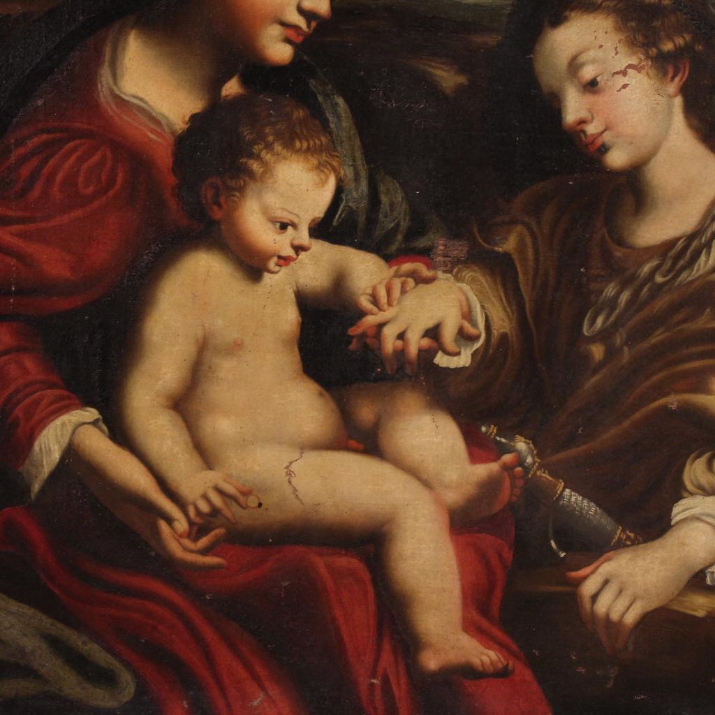 18. Jahrhundert Öl auf Leinwand Italienische Malerei Mystische Hochzeit der Heiligen Katharina im Angebot 3