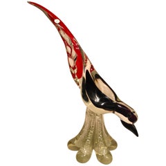 Antonio da Ros 1950 Multi-Color Cock in Murano Glass with Silver Leaf