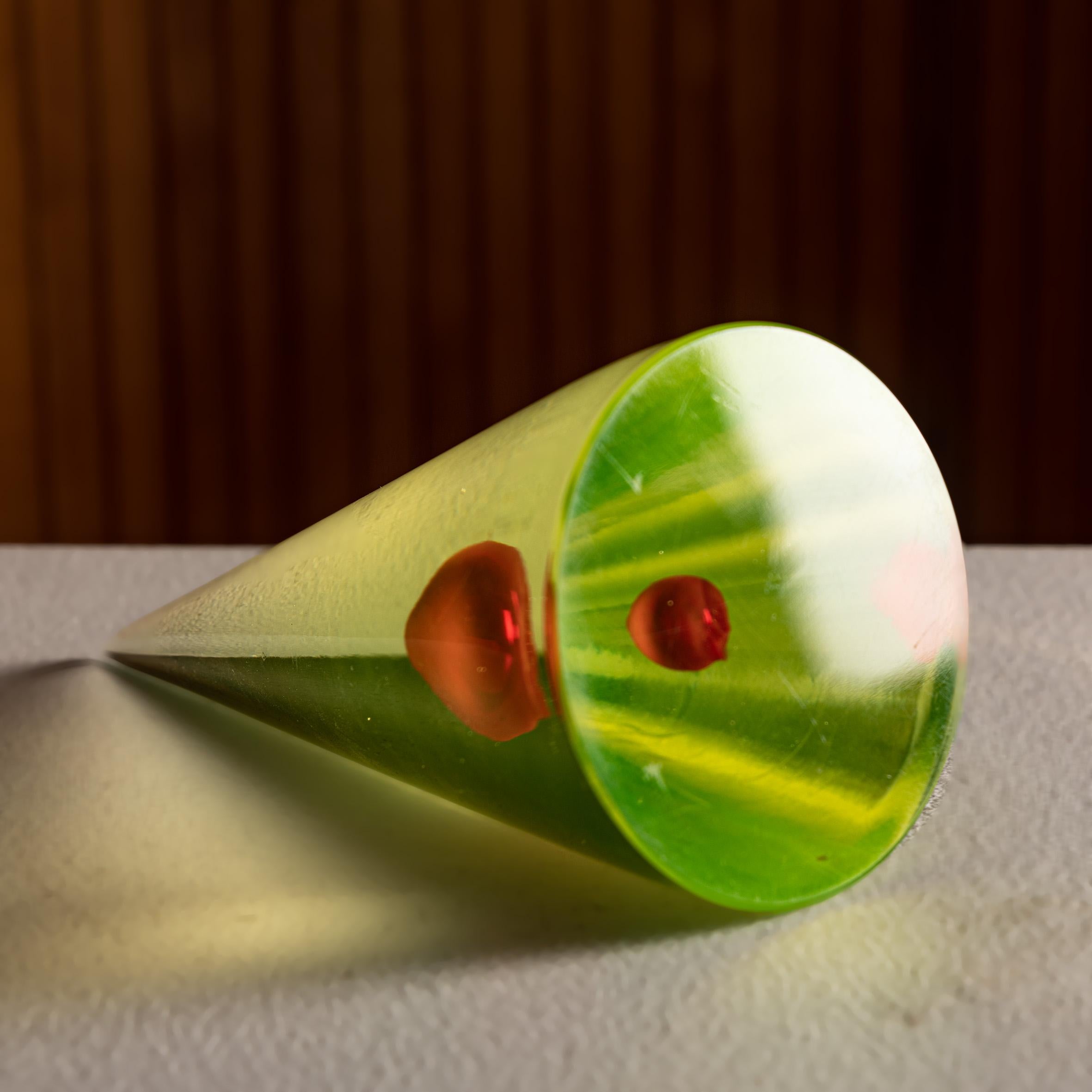 Italian Antonio Da Ros (attrib.), Murano Uranium Glass Cone Sculpture with Red Sommerso For Sale