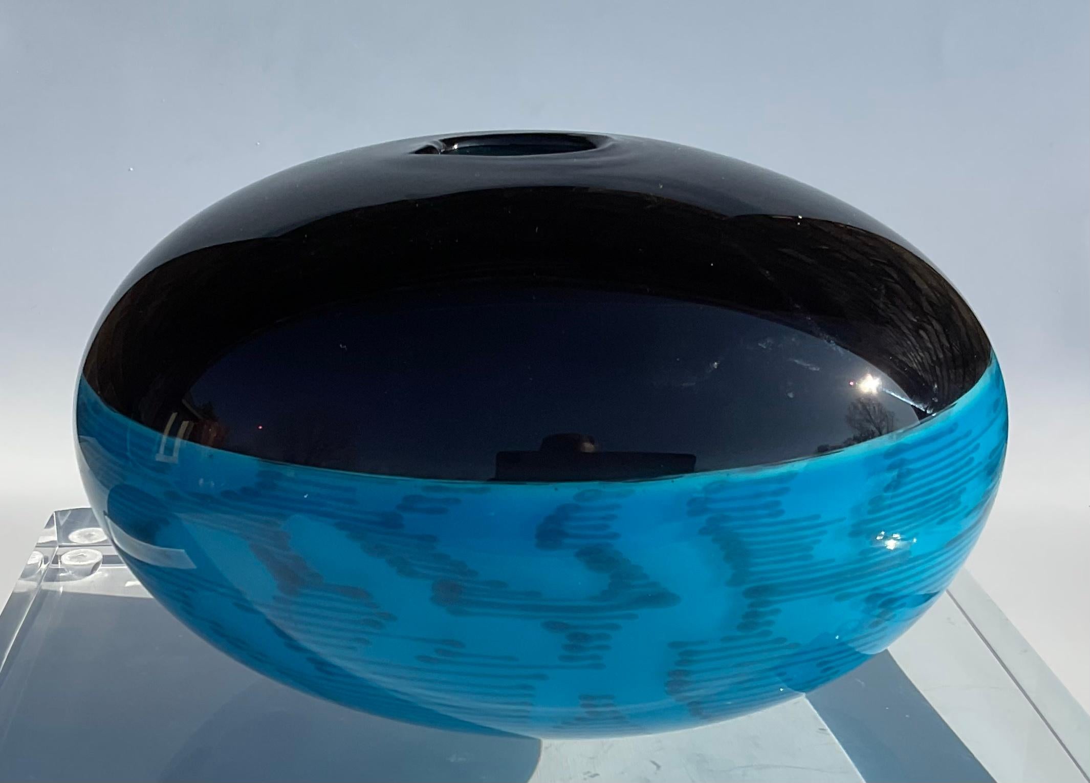 Antonio da Ros Cenedese Fossili Incalmo Jarrón de cristal de Murano segmentos de caña azul finales del siglo XX en venta