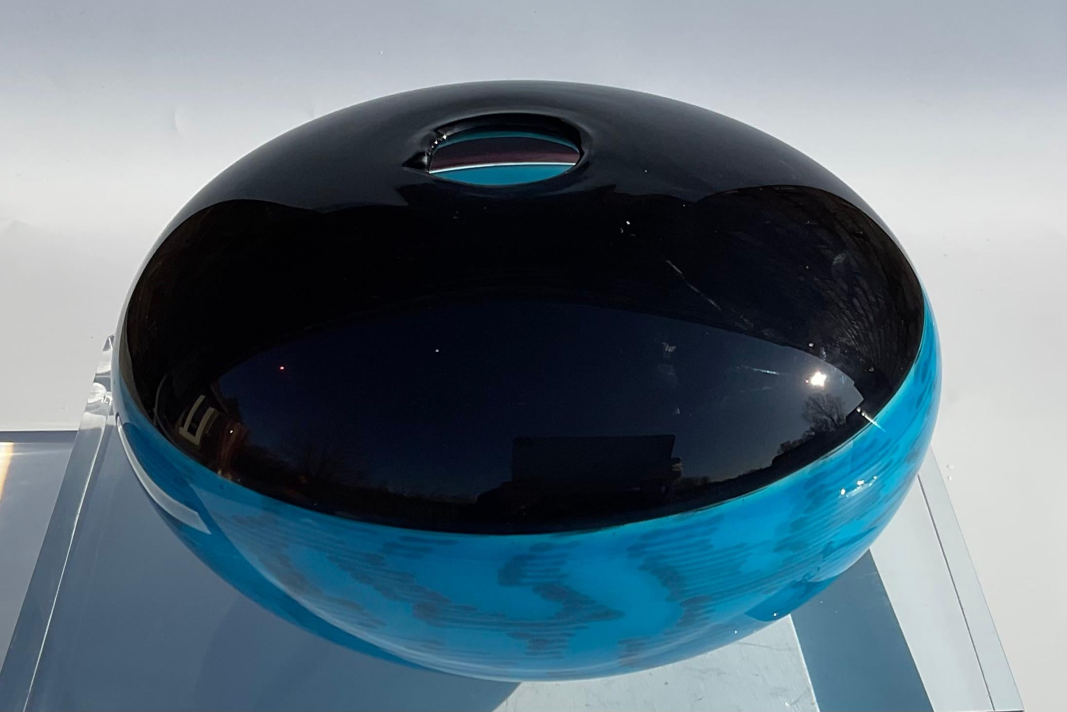 Antonio da Ros Cenedese Fossili Incalmo Jarrón de cristal de Murano segmentos de caña azul en venta 1