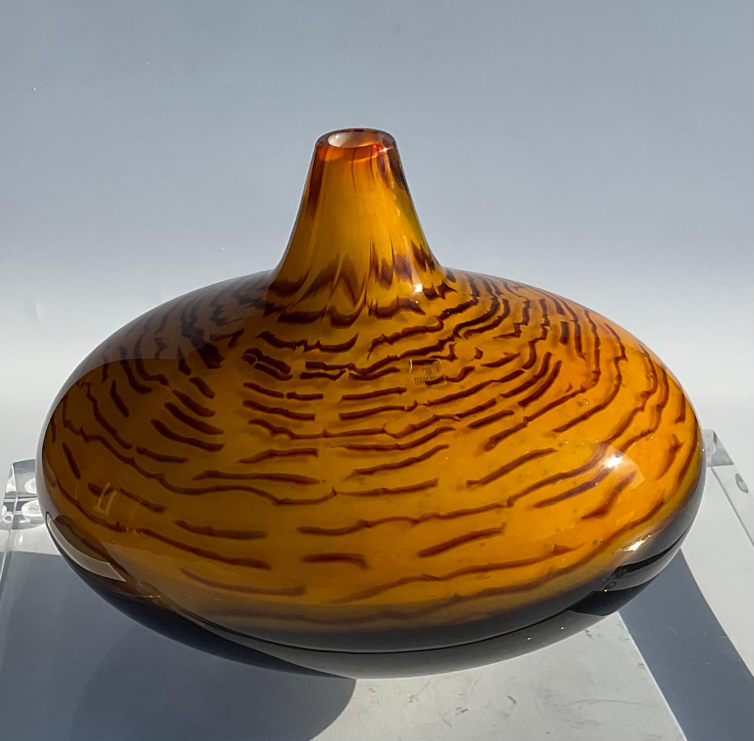 Italian Antonio da Ros Cenedese Fossili Incalmo Murano Glass Vase Orange Cane Segments For Sale