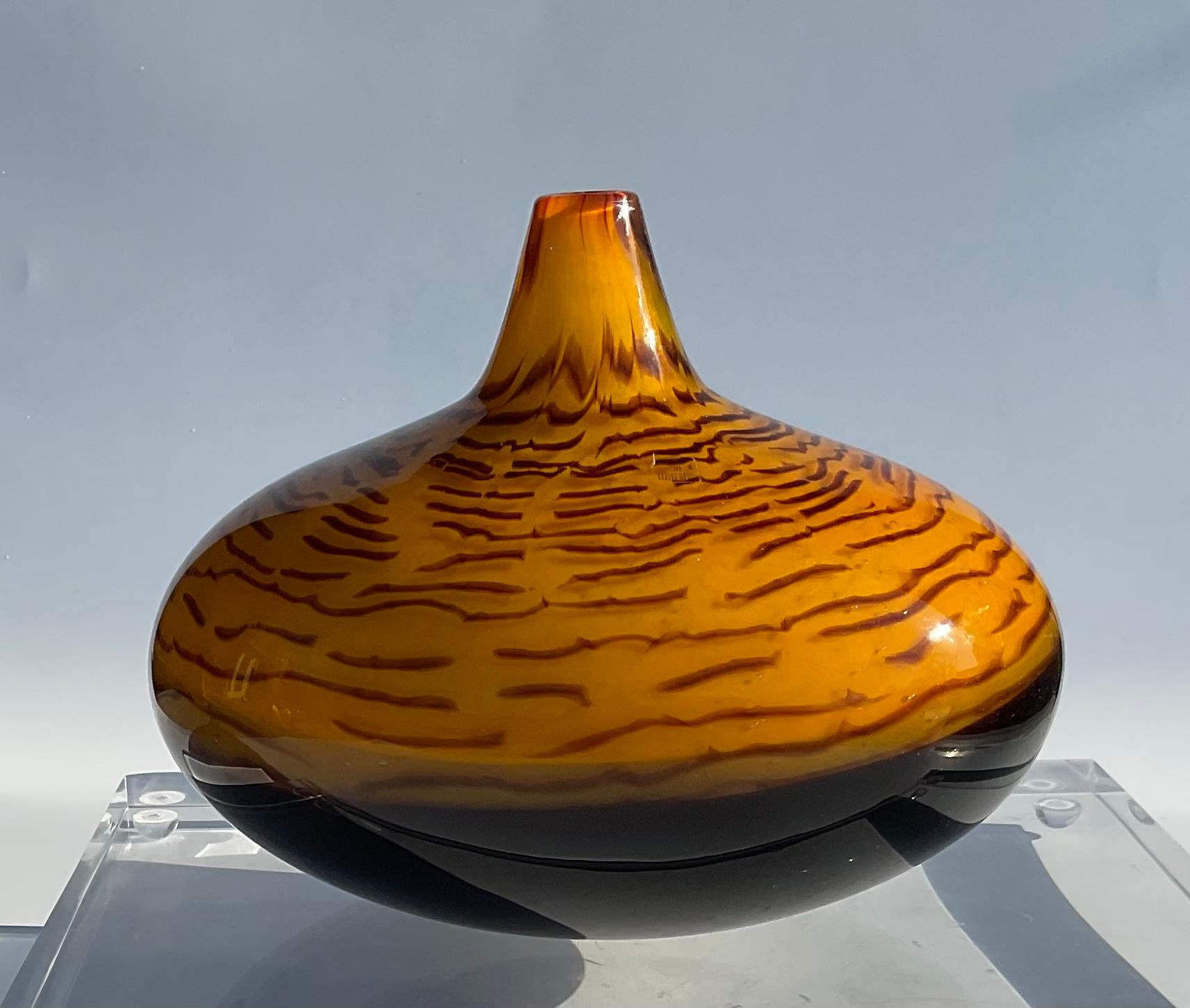 Late 20th Century Antonio da Ros Cenedese Fossili Incalmo Murano Glass Vase Orange Cane Segments For Sale