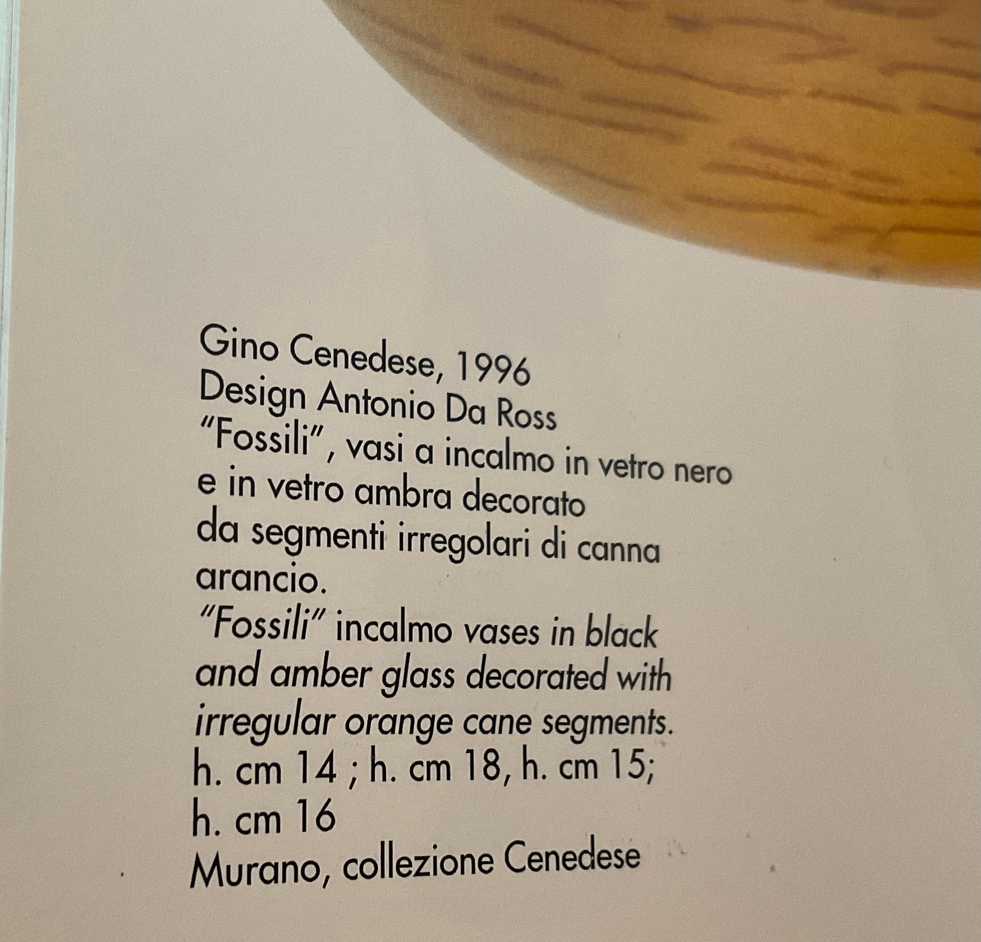 Antonio da Ros Cenedese Fossili Incalmo Murano Glass Vase Orange Cane Segments For Sale 1