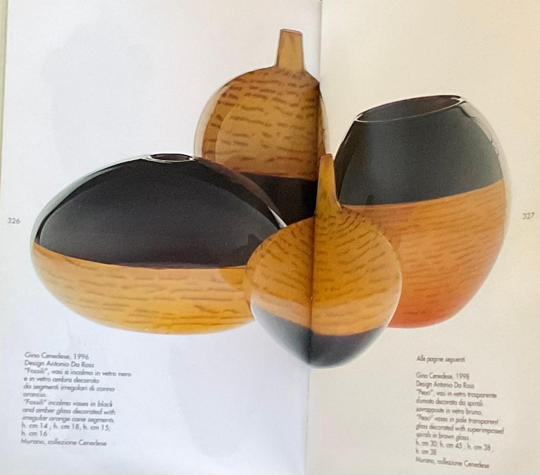 Antonio da Ros Cenedese Fossili Incalmo Vaso in vetro di Murano a spicchi di canna arancione in vendita 2