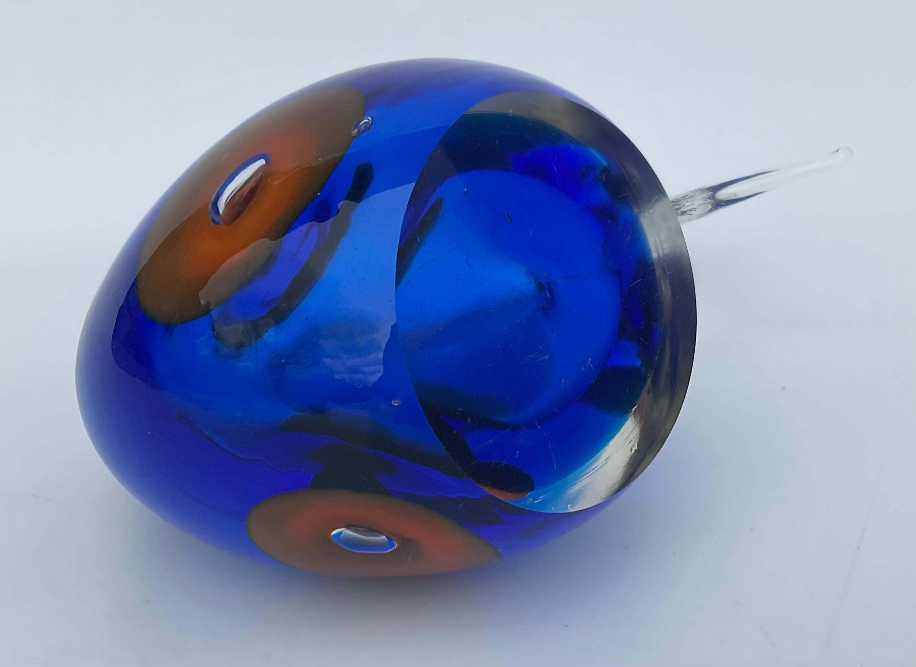 Mid-20th Century Antonio da Ros Cenedese Murano Glass Sommerso Fish Sculpture in Vibrant Blue  For Sale