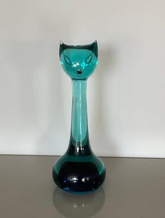 Antonio da Ros Cenedese Murano Hand Blown Glass Cat Sculpture in Sommerso Glass