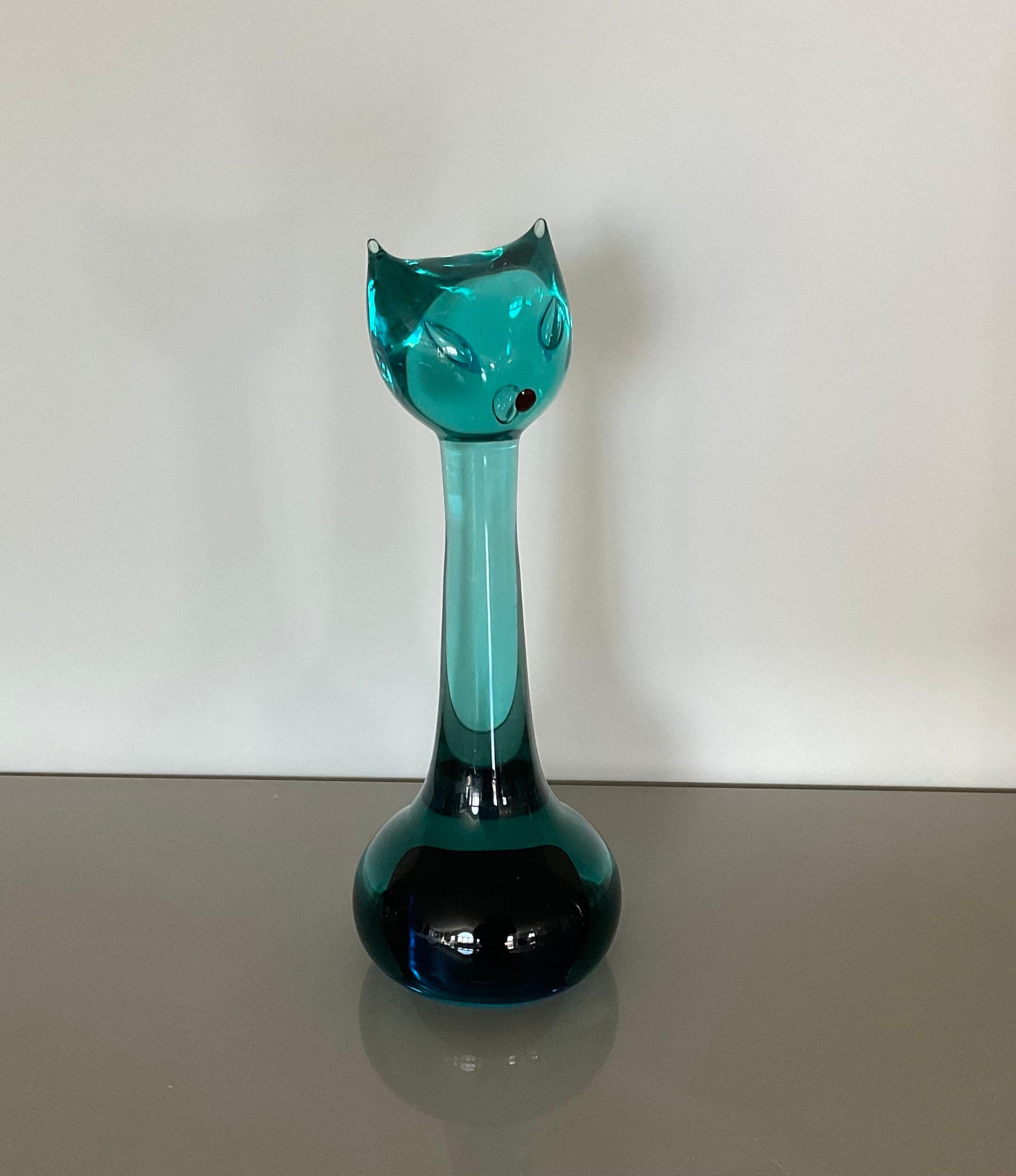 Antonio da Ros Cenedese Murano mundgeblasene Glasskulptur Katze in Sommerso Glas (Moderne der Mitte des Jahrhunderts)