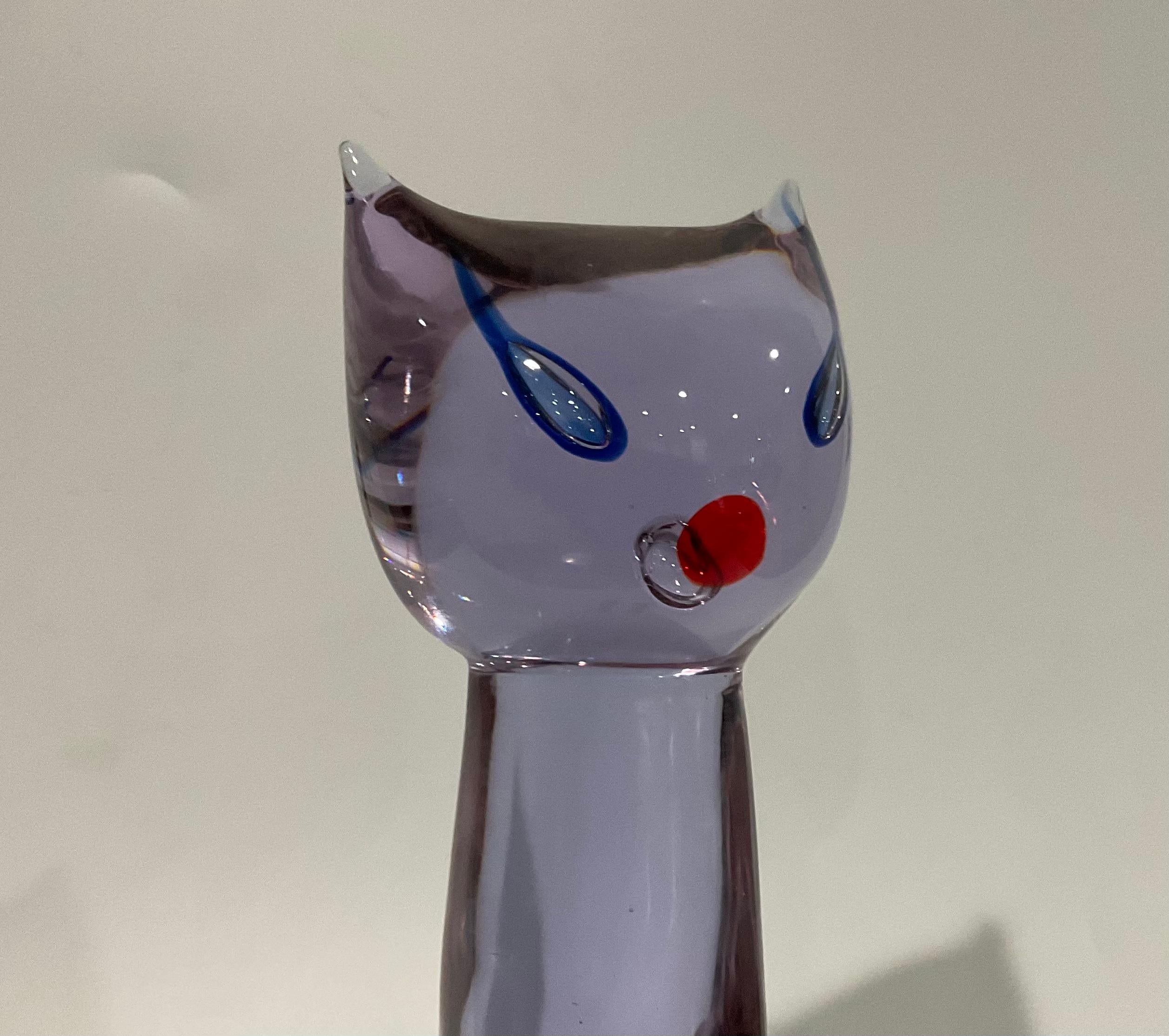 blue murano glass cat