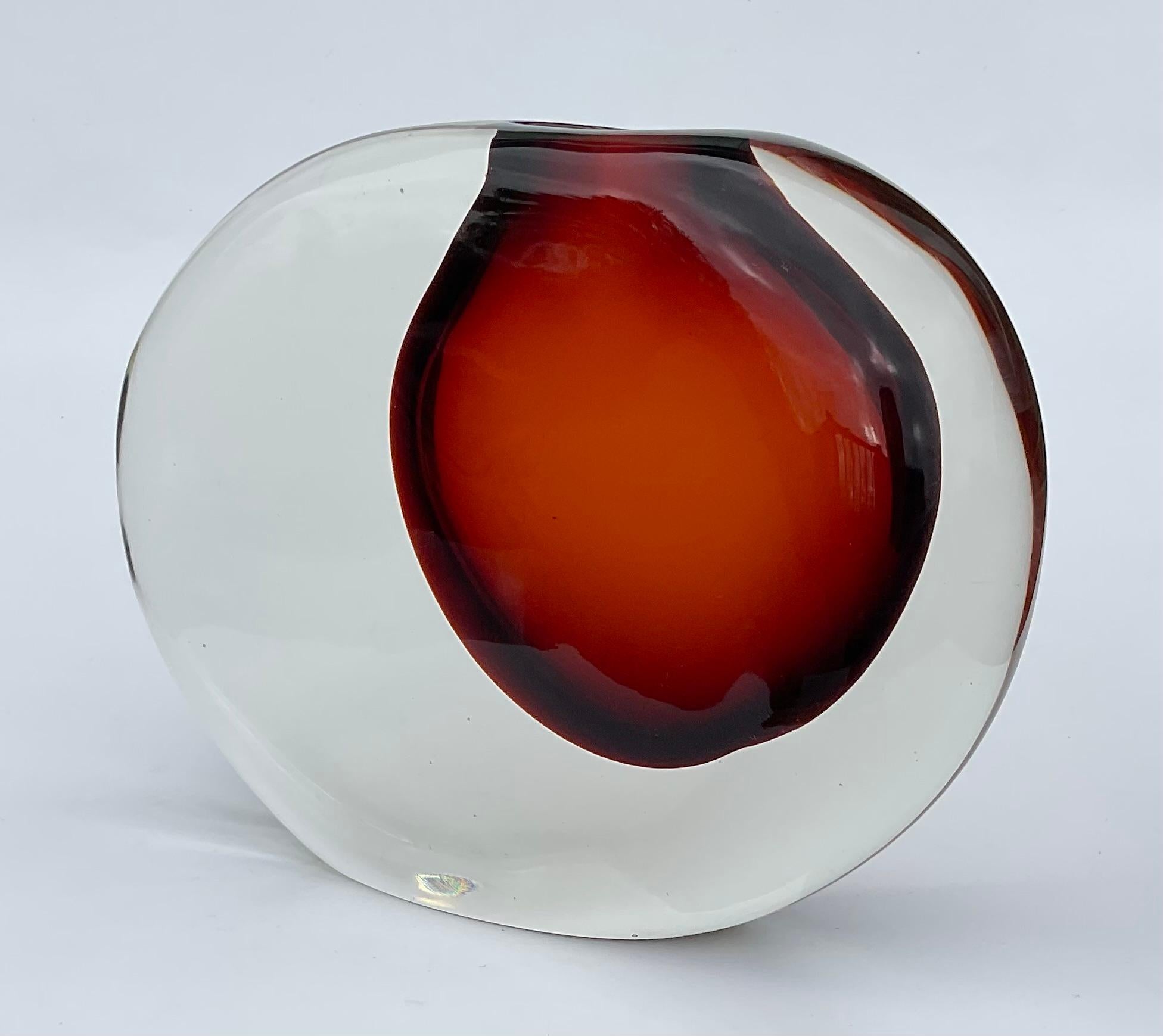Mid-Century Modern Antonio Da Ros Cenedese Murano Sasso Stone Vase Circa 1970 in vibrant red  For Sale