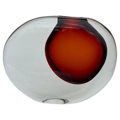 Antonio Da Ros Cenedese Murano Sasso Stone Vase Circa 1970 in vibrant red