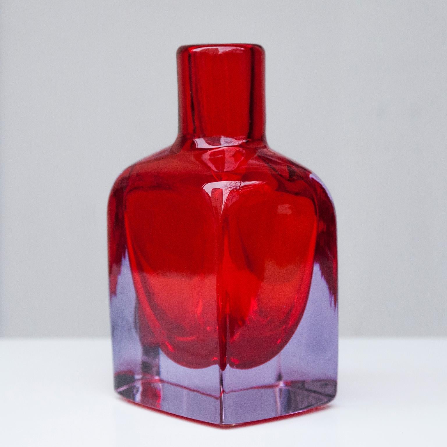 Mid-Century Modern Antonio da Ros Cenedese Red Purple Murano Vase, Italy, 1960s