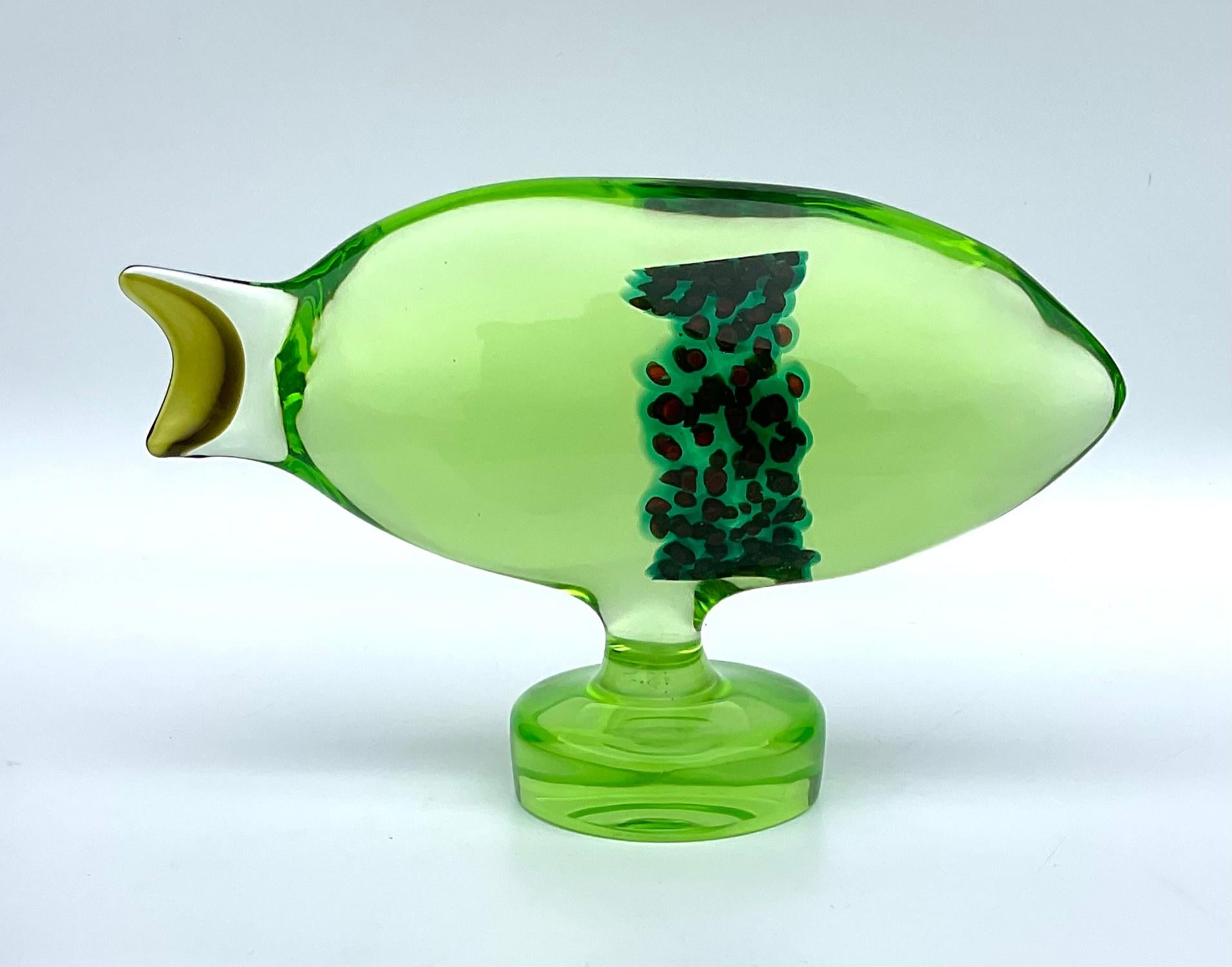 Italian Antonio da Ros Cenedese Uranium Glass Murrine Fish Sculpture Signed