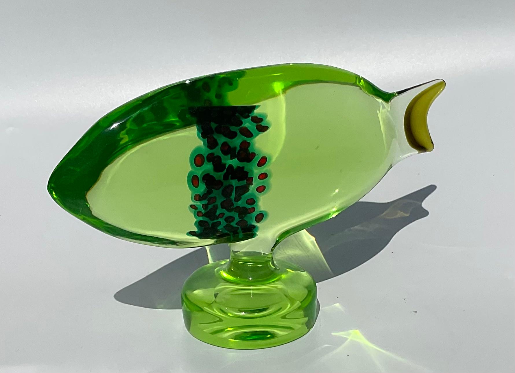 Blown Glass Antonio da Ros Cenedese Uranium Glass Murrine Fish Sculpture Signed